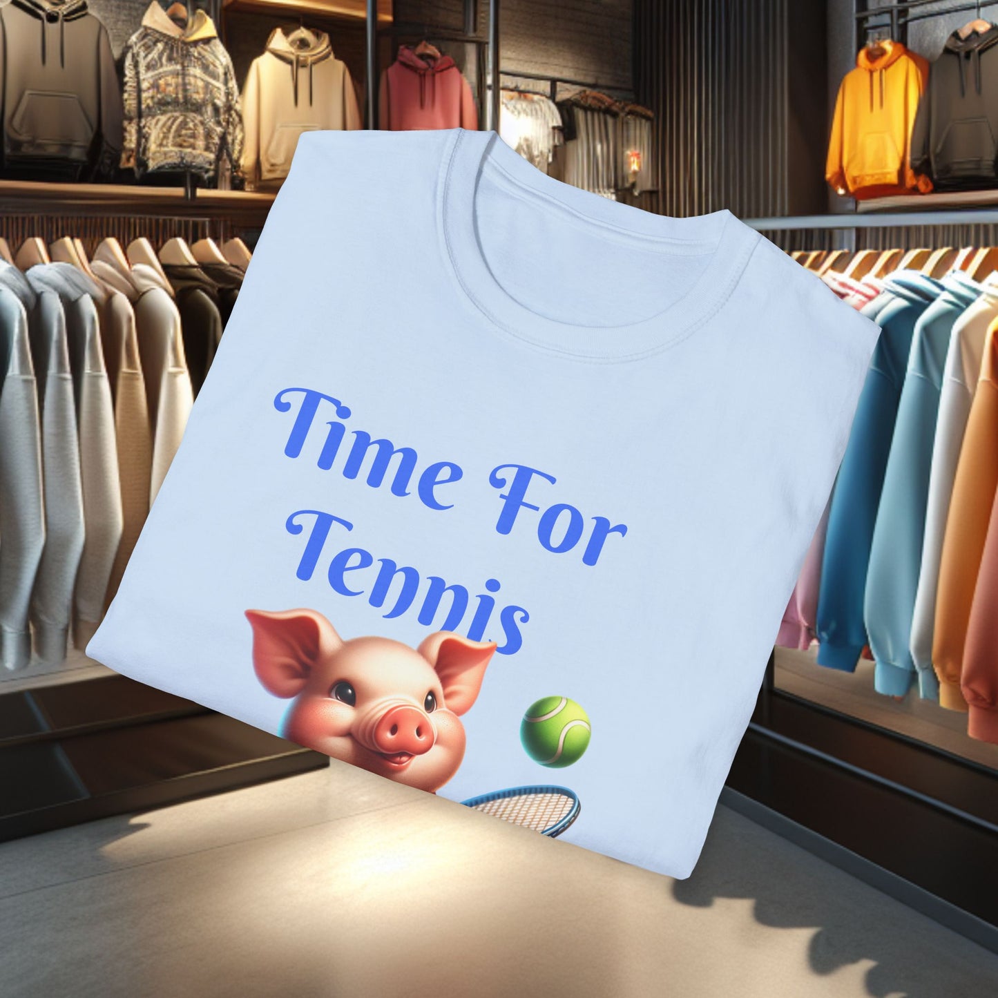Pig Playing Tennis Unisex T-Shirt - Time For Tennis