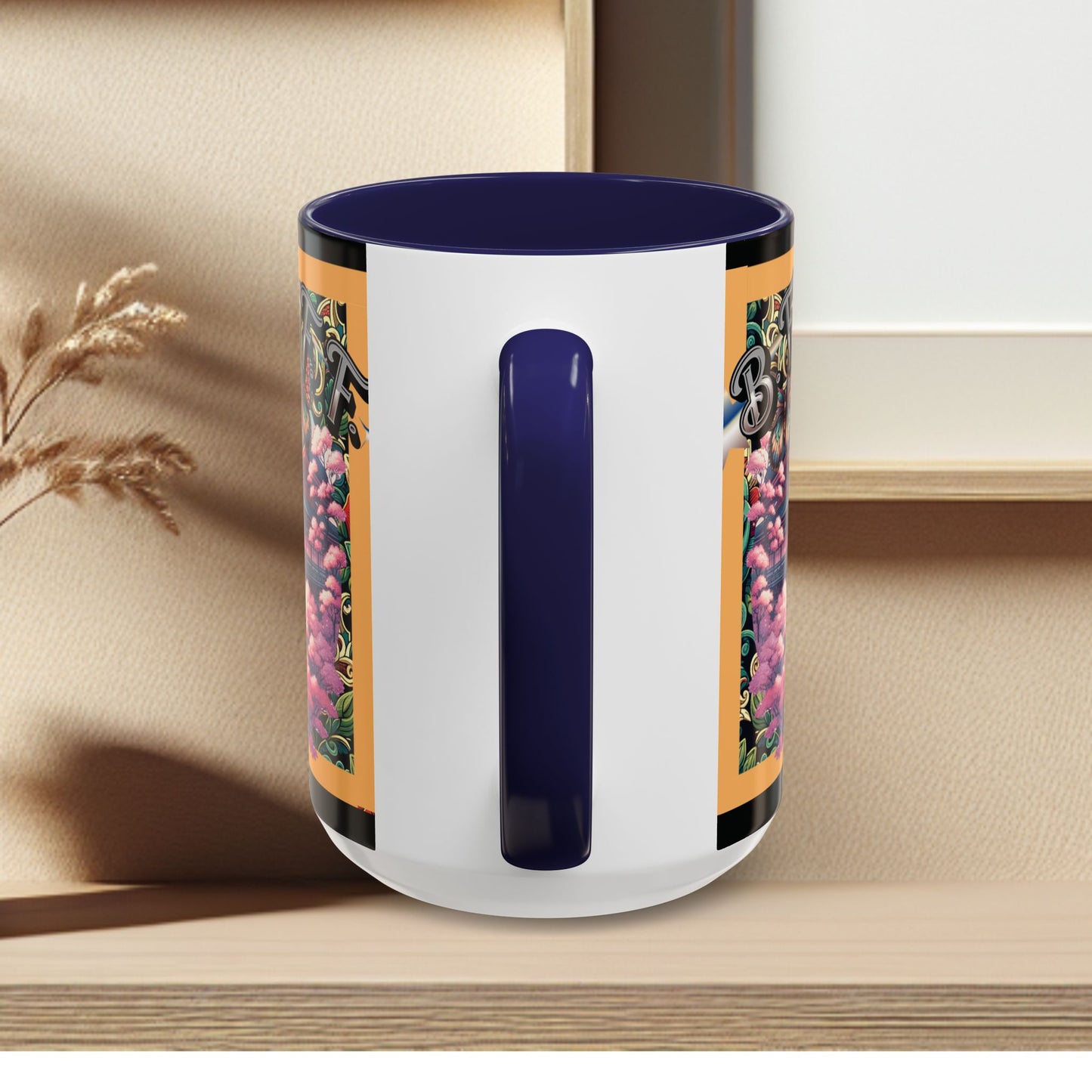 Mug - 3 B F F kittens and Butterflies Coffee Mug with Cherry Blossoms