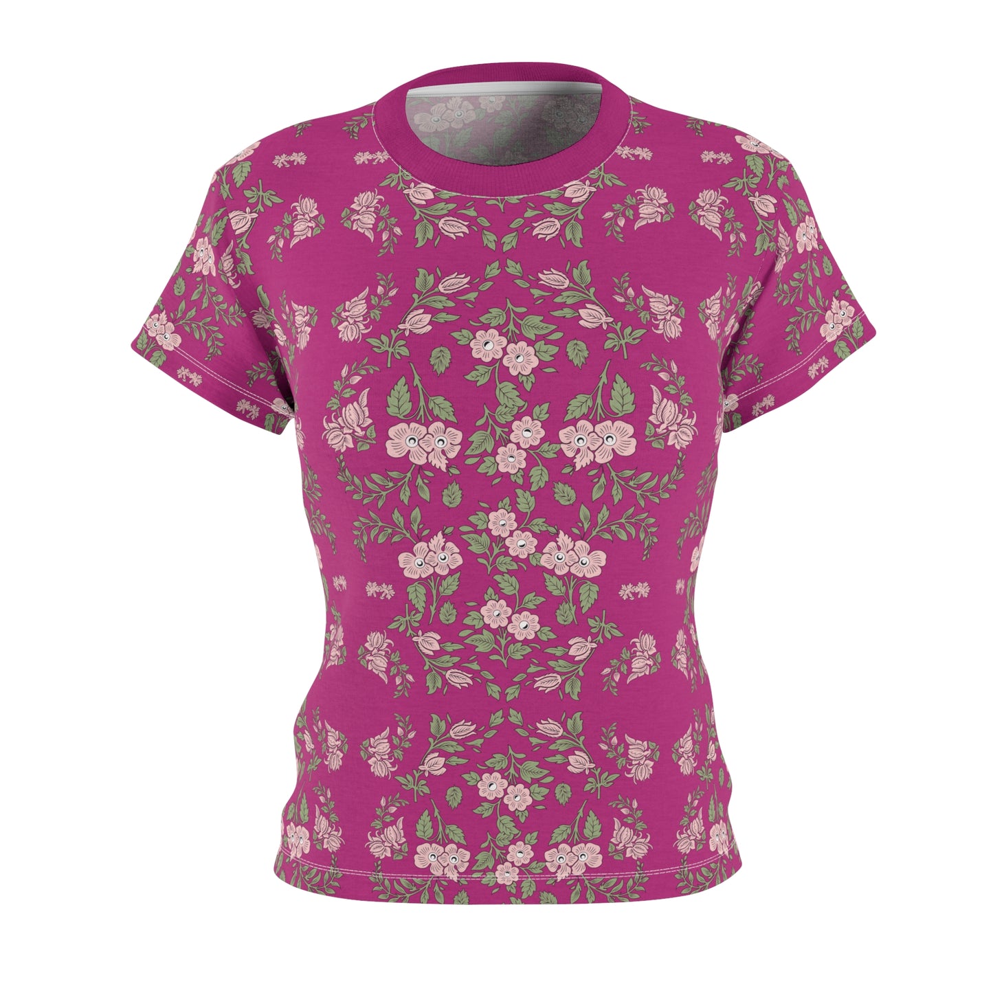 Women's Tee - Dark Pink with a pink floral print