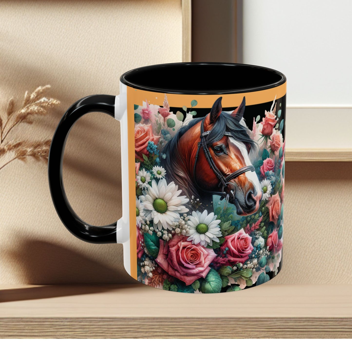 Coffee Mug Horses in Flowers 11oz 15oz