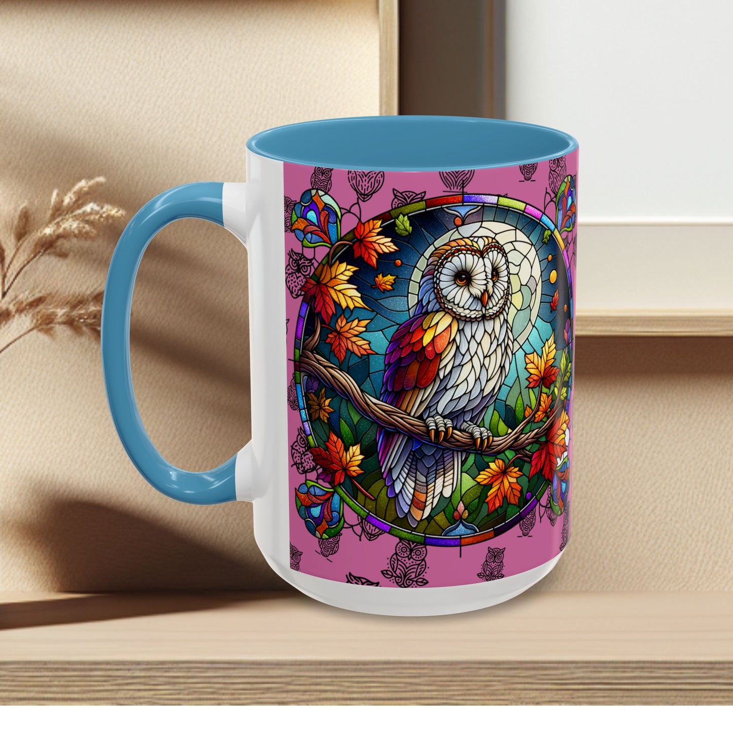 Coffee Mug -Colorful Stain Glass Owl Design