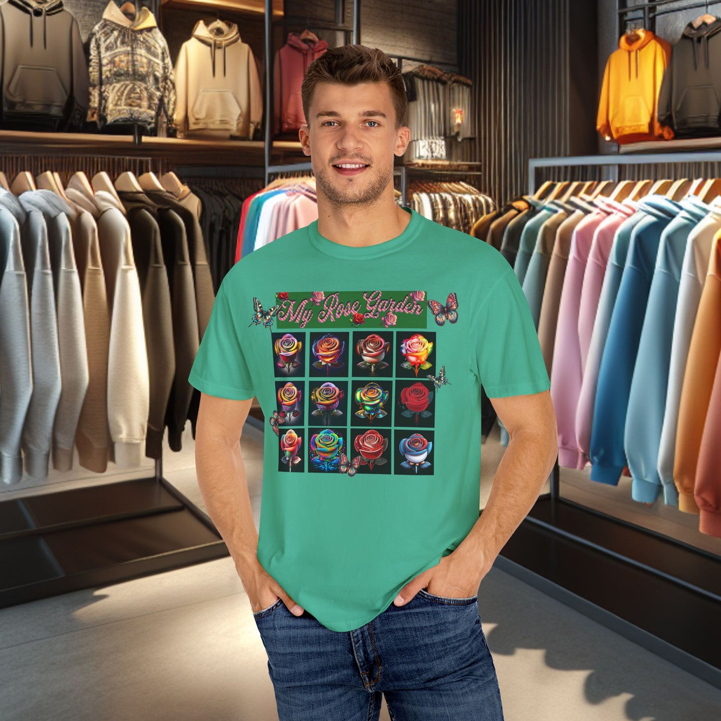 Floral T-Shirt for Flower Lovers - My Rose Garden a Colorful Floral Design