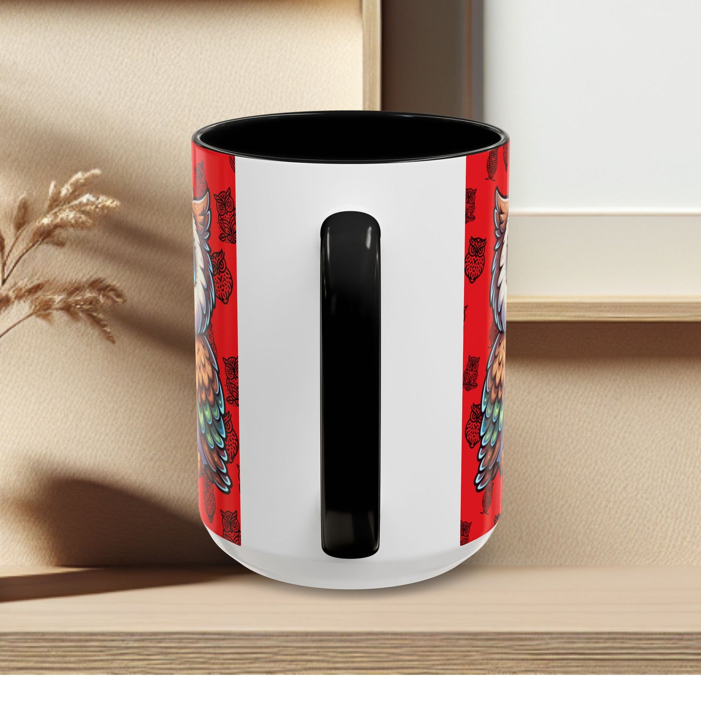Red Coffee Mug - Owl Family - Colorful Inspirational Owl Design