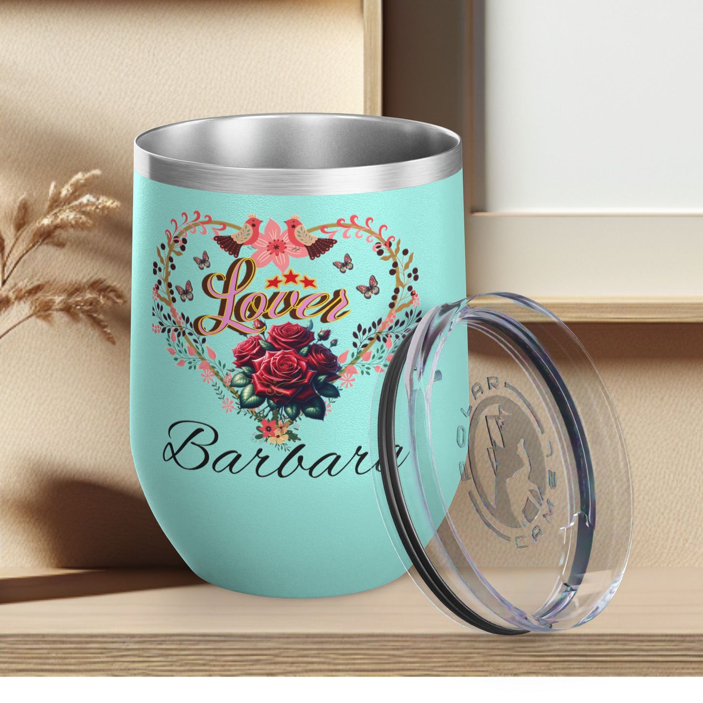 Personalized Lover's Floral Heart Wine Tumbler, 12oz
