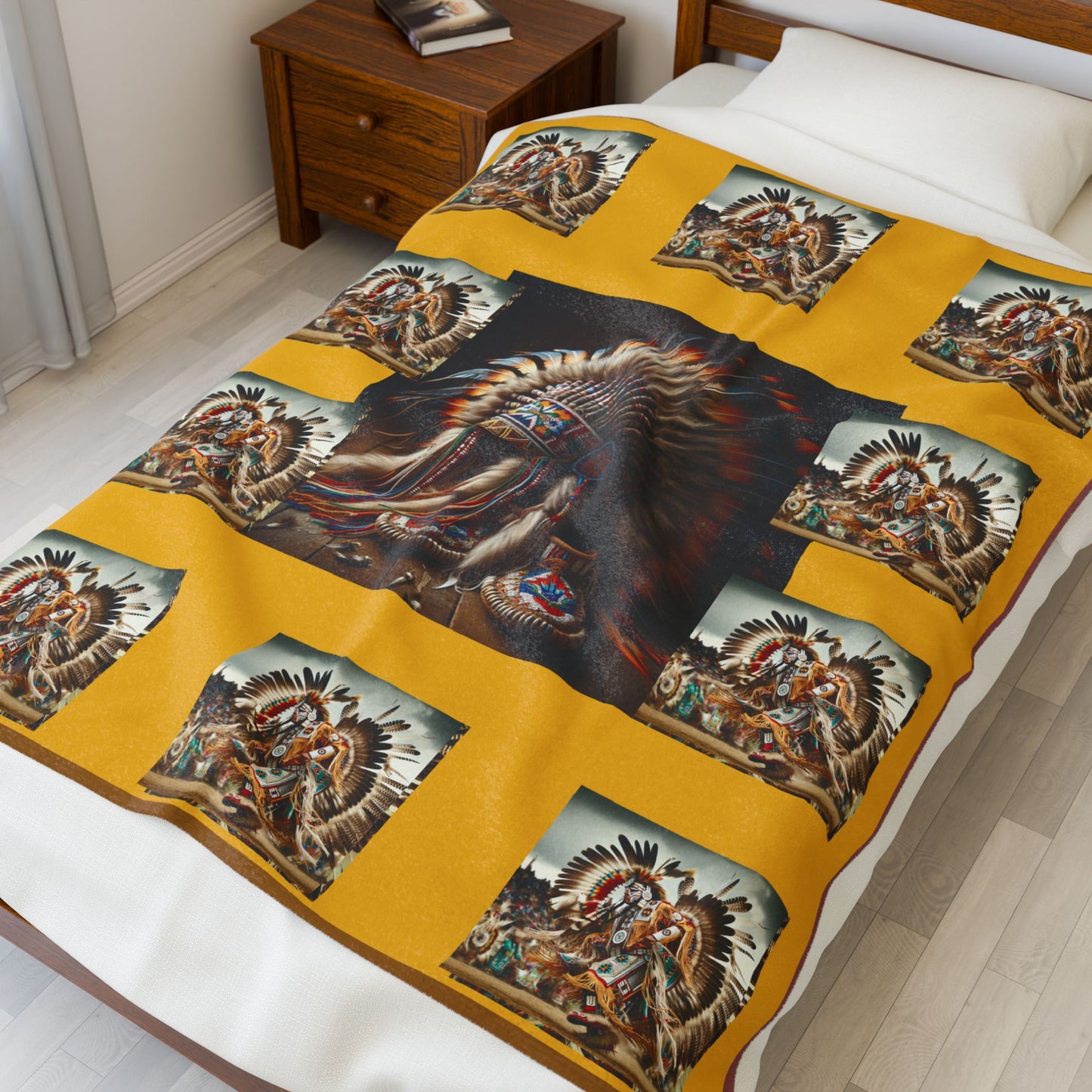 Native Pow-Wow Dancer Velveteen Blanket