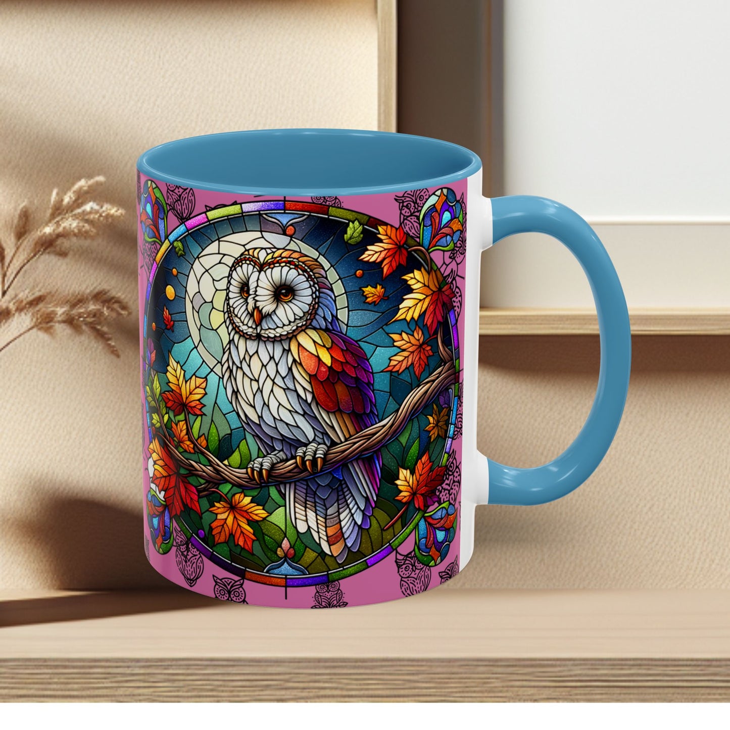 Coffee Mug -Colorful Stain Glass Owl Design