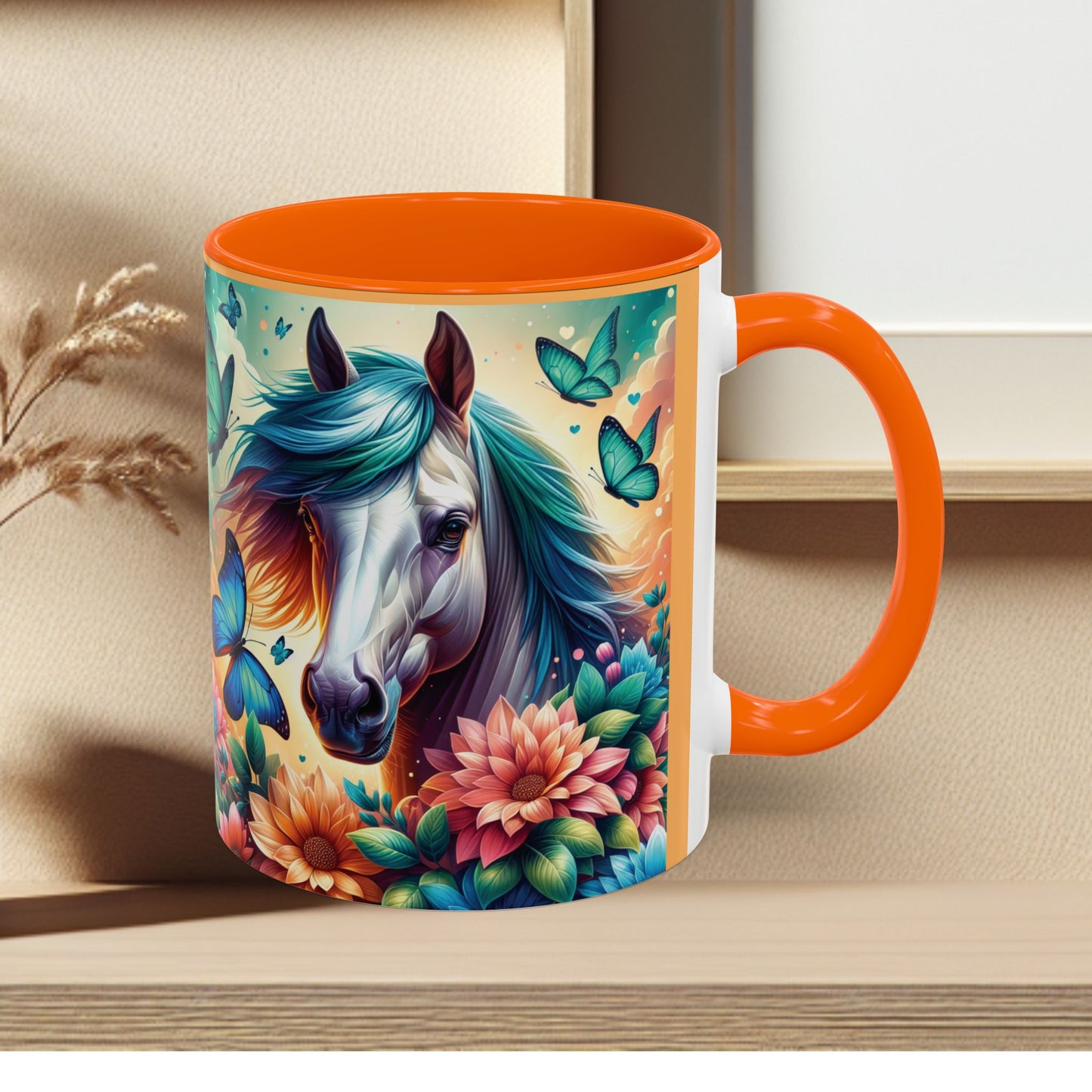 Coffee Mug Horses, Flowers, and Butterflies Mug