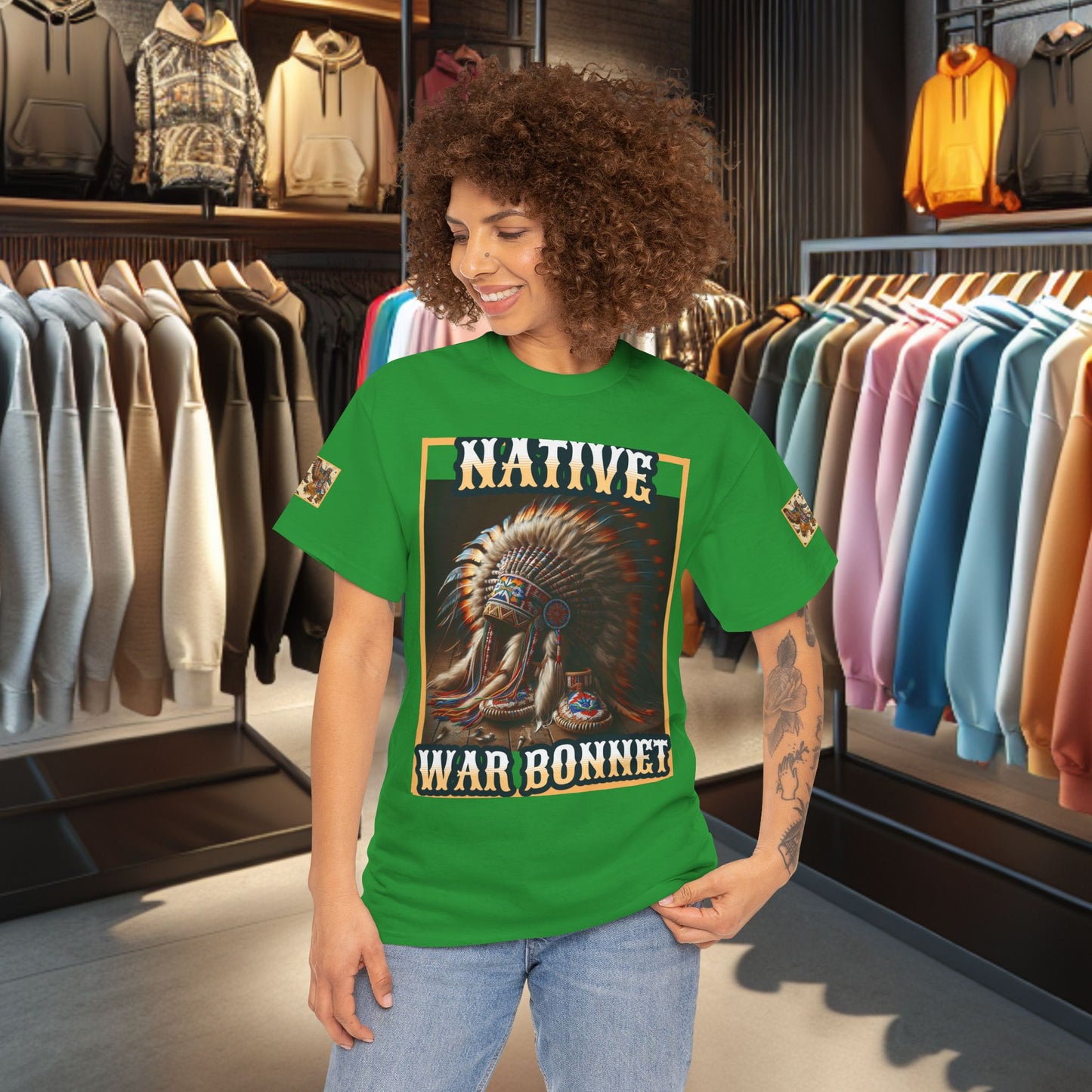 Unisex Cotton Tee - Native War Bonnet -Heavy Cotton Tee-