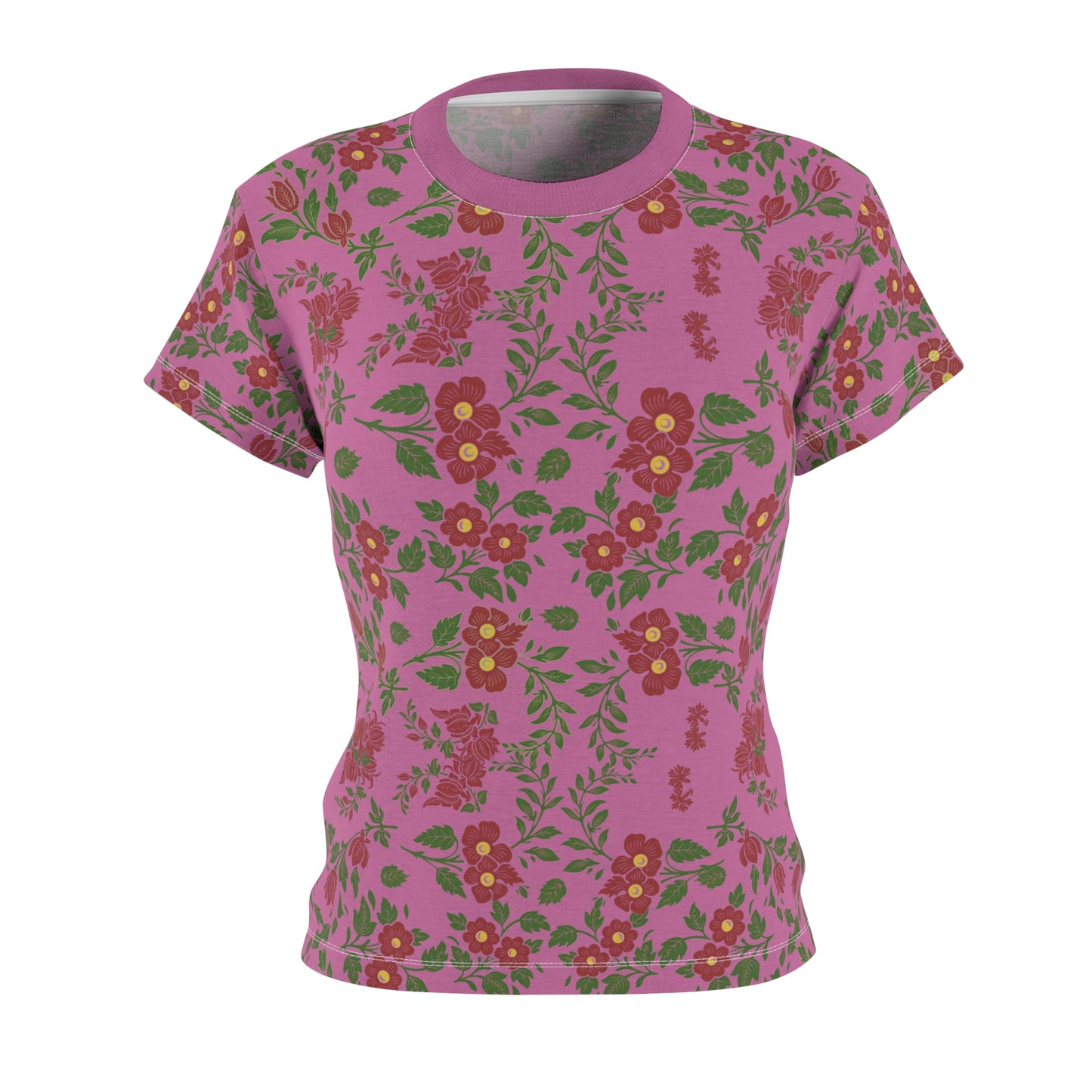 Women's Tee -Pink Red Floral Print