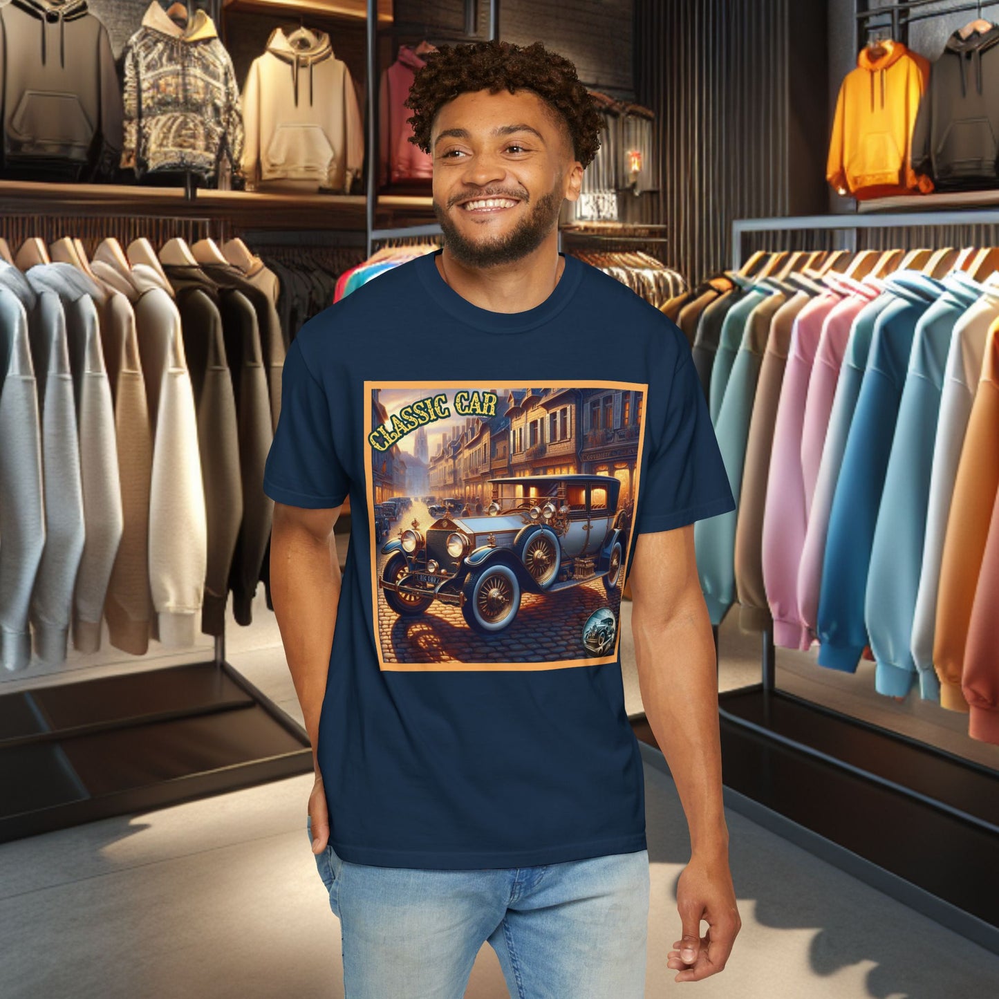 Tee Shirt - Classic Blue Car - T-shirt Blac-