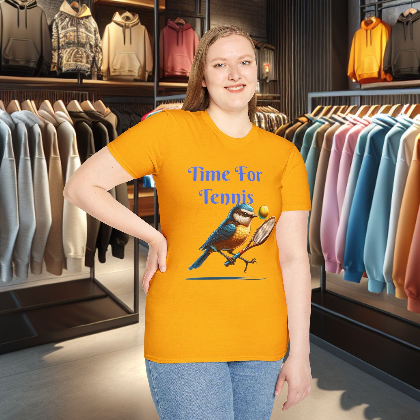 Blue Bird Playing Tennis Unisex T-Shirt - Time ForTennis