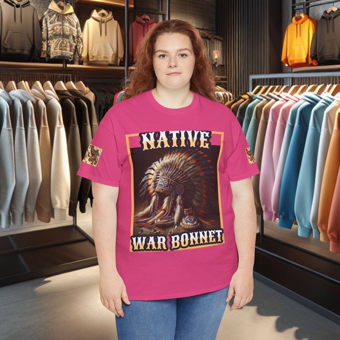 Unisex Cotton Tee - Native War Bonnet -Heavy Cotton Tee-