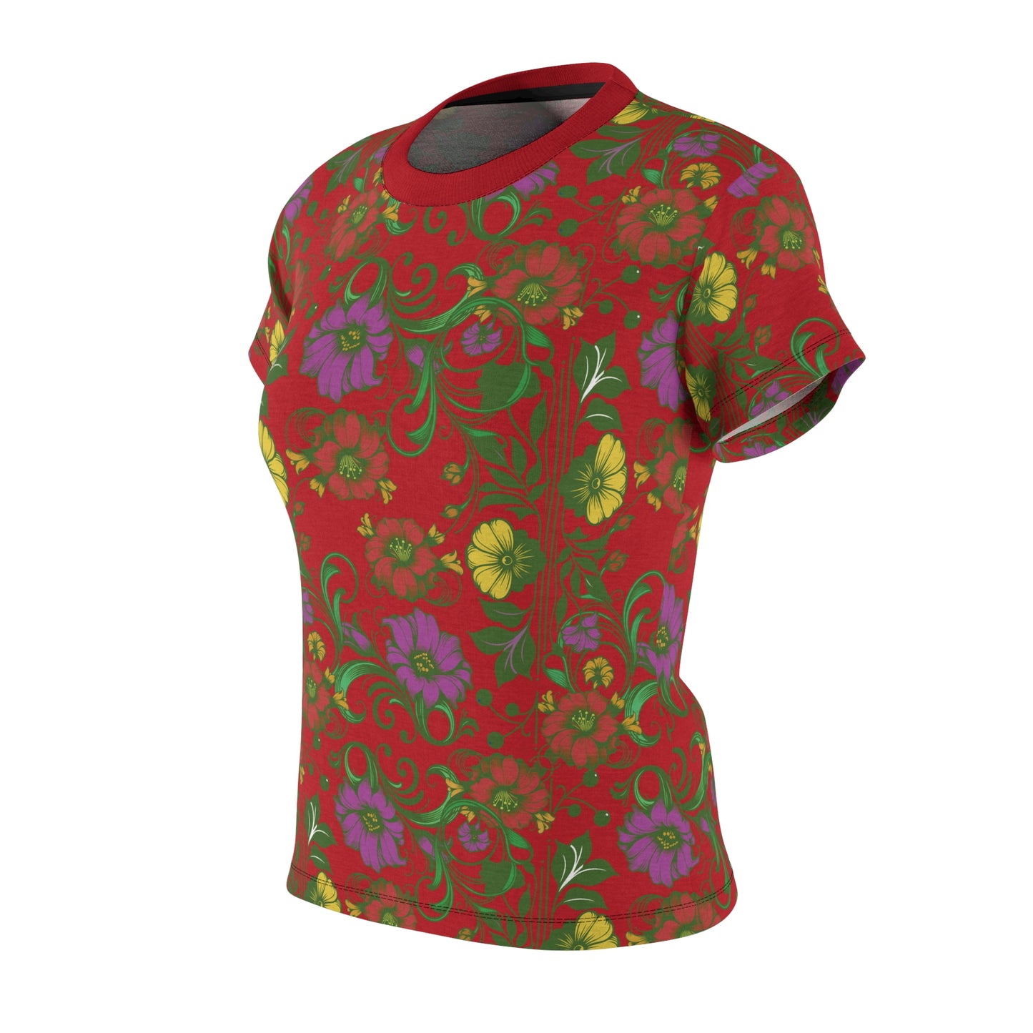 Women's Tee -Red - Floral Print