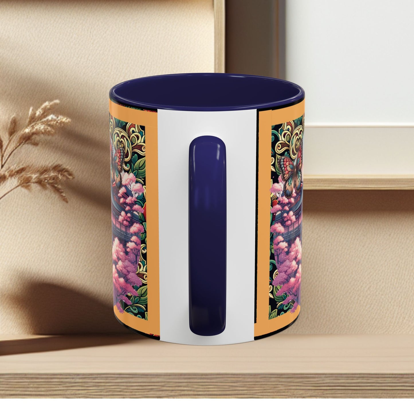 Mug - Sakura Butterfly Coffee Mug with Cherry Blossoms and a Rose