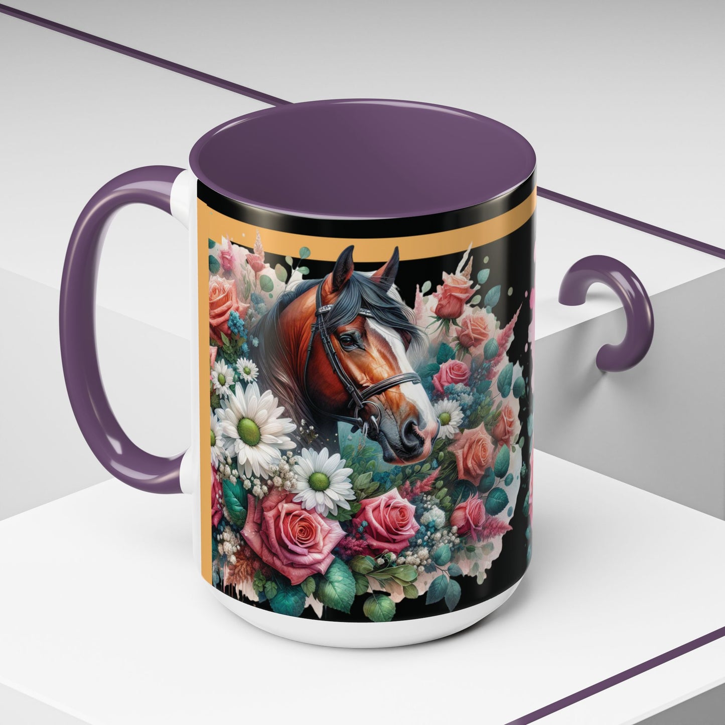 Coffee Mug Horses in Flowers 11oz 15oz