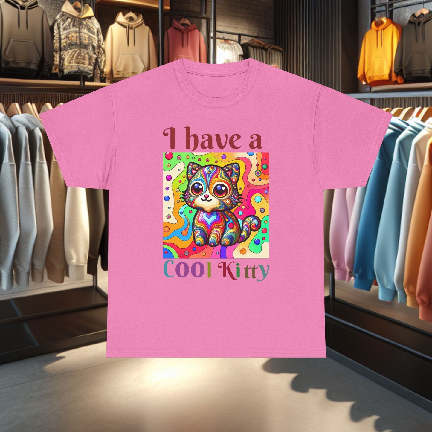 Cool Kitty Heavy Cotton Tee | Cat Lover Gift | Colorful Fun Shirt | Cute Animal Apparel | Perfect for Birthdays & Pet Lovers