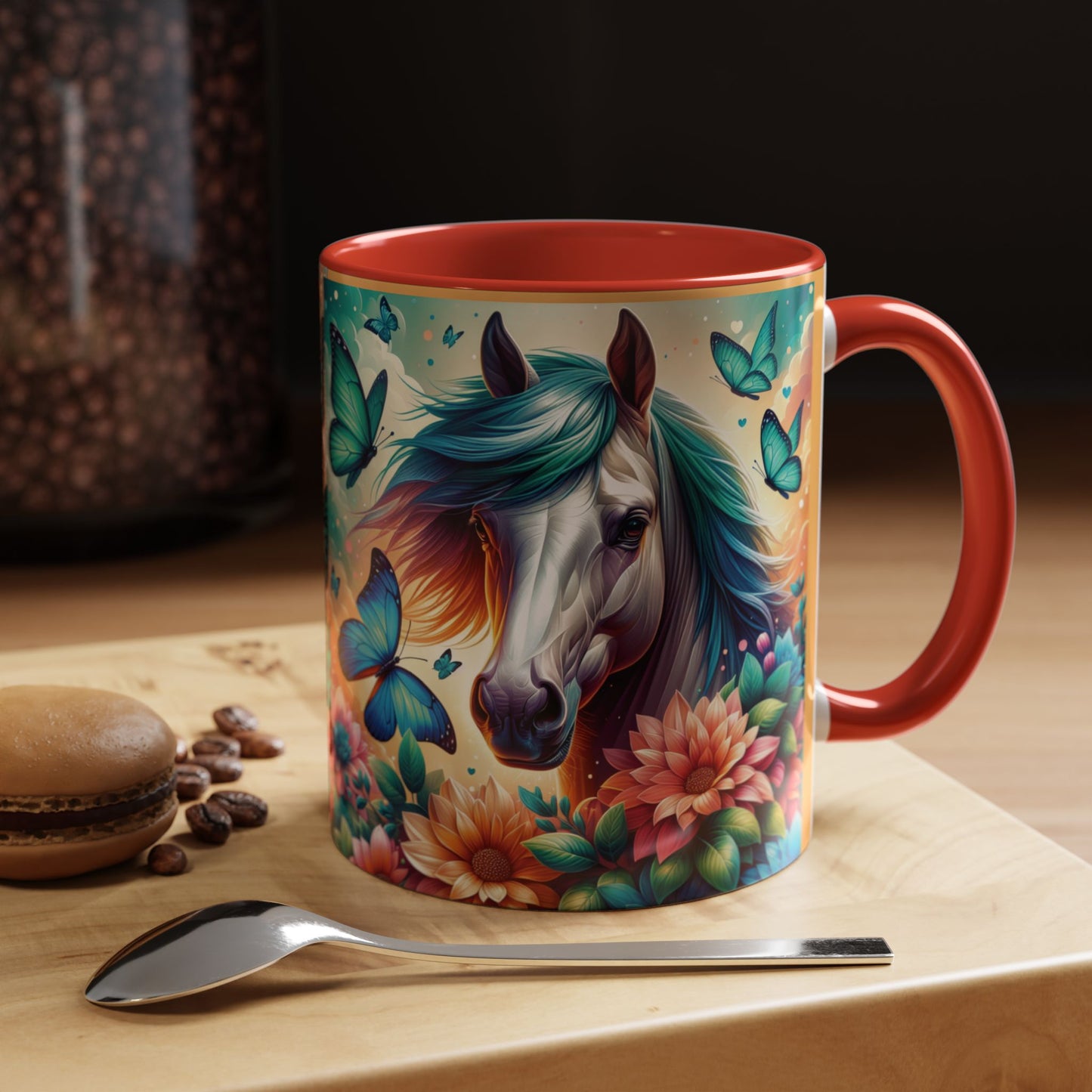 Coffee Mug Horses, Flowers, and Butterflies Mug