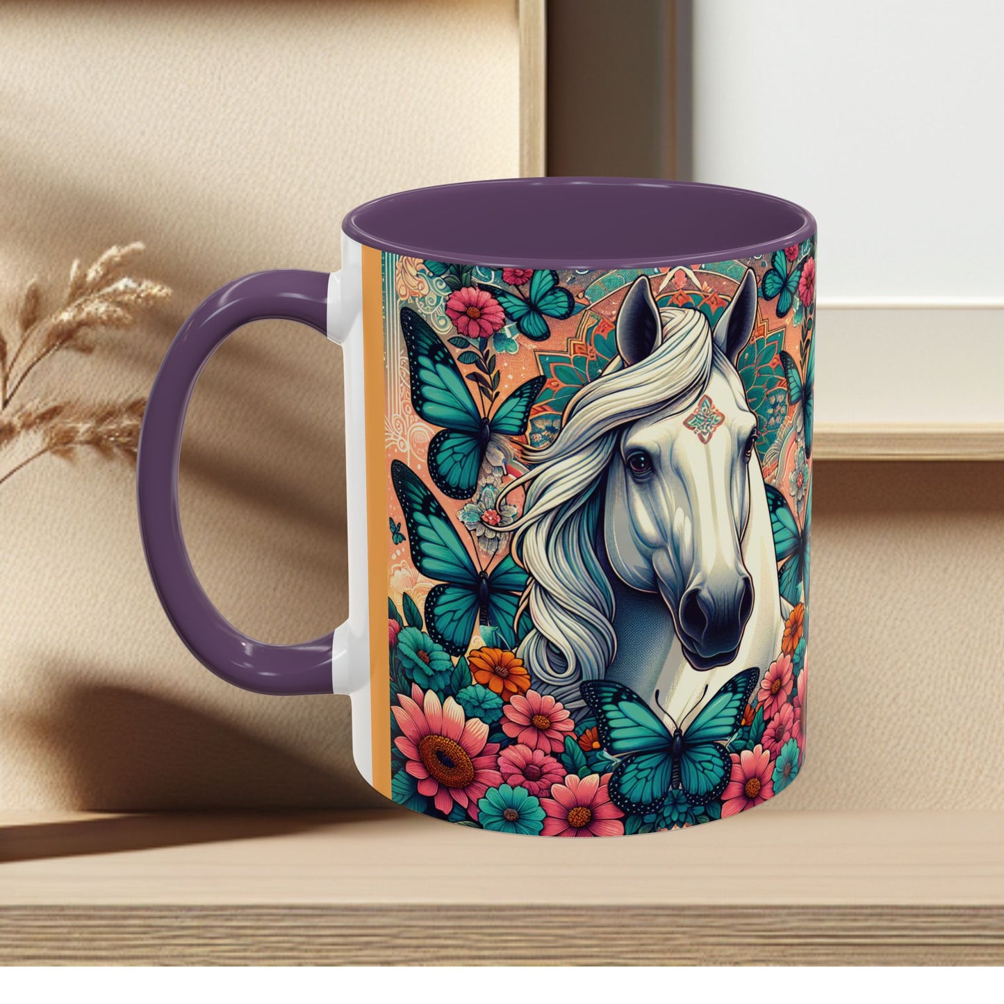 Coffee Mug Horses, Flowers, and Butterflies Mug