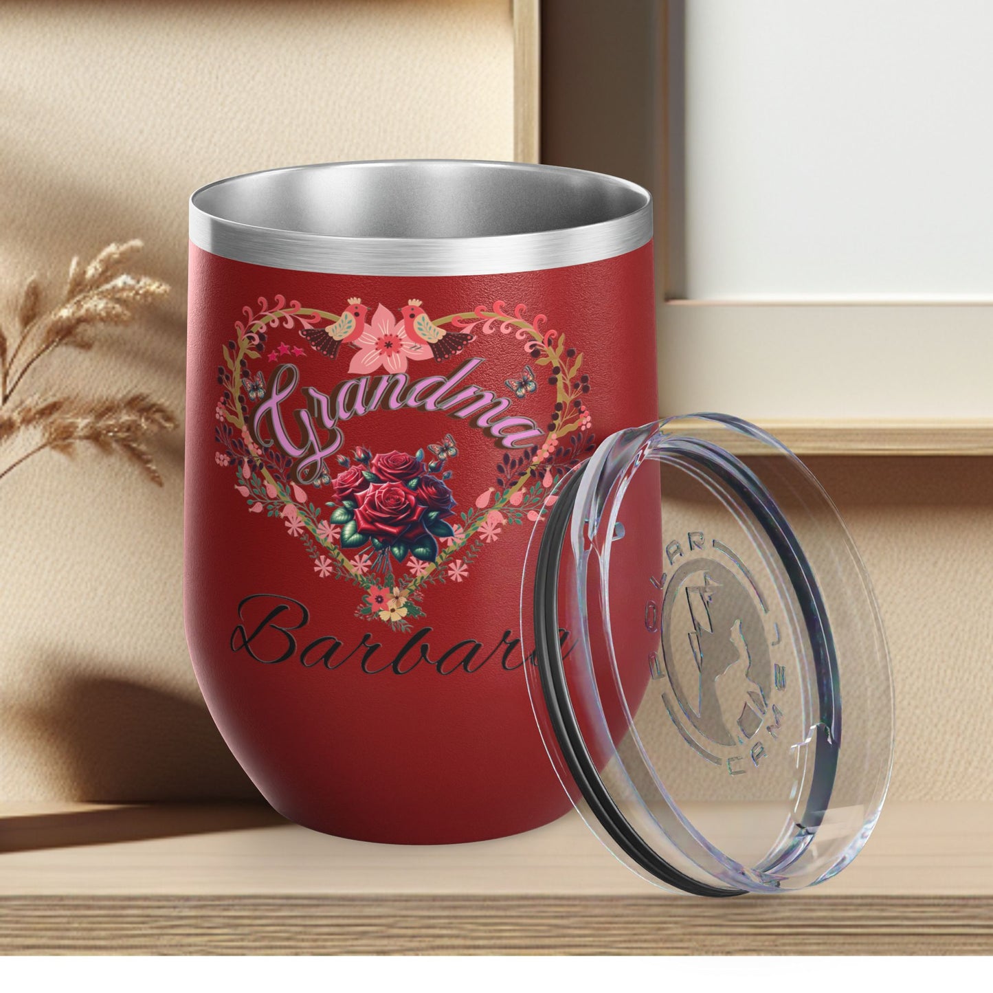 Personalized Grandma’s Wine Tumbler - 12oz Floral Heart Design