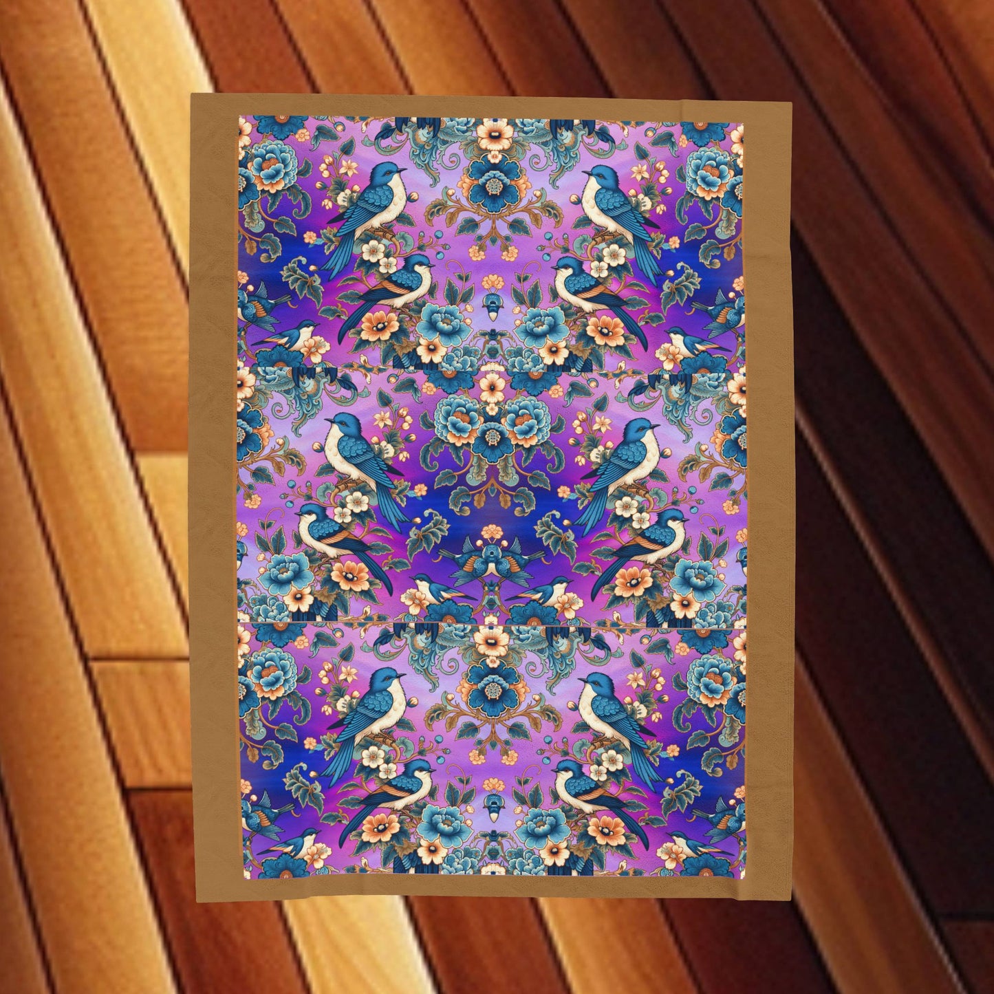 Floral and Blue Birds Velveteen Blanket