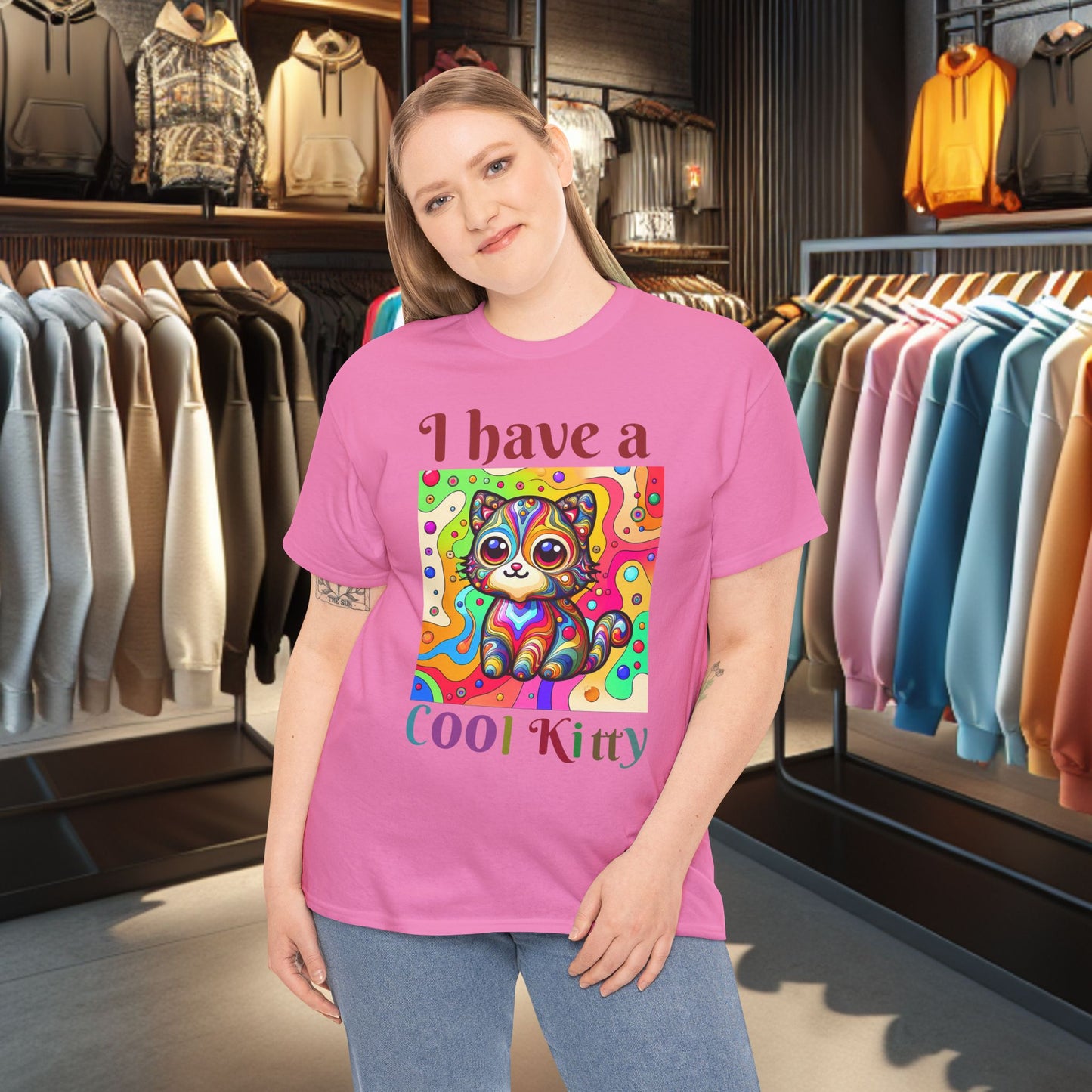 Cool Kitty Heavy Cotton Tee | Cat Lover Gift | Colorful Fun Shirt | Cute Animal Apparel | Perfect for Birthdays & Pet Lovers