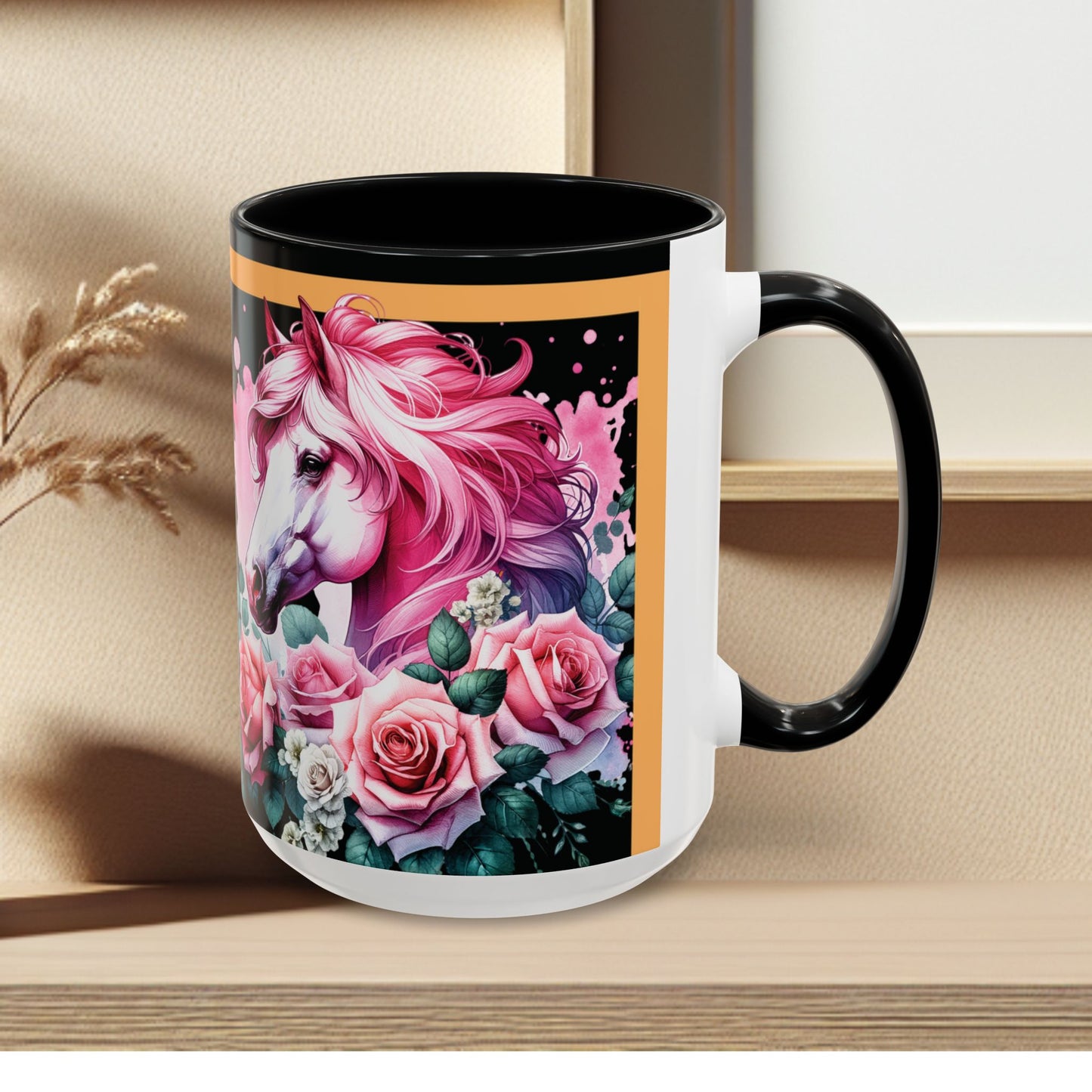 Coffee Mug Horses in Flowers 11oz 15oz