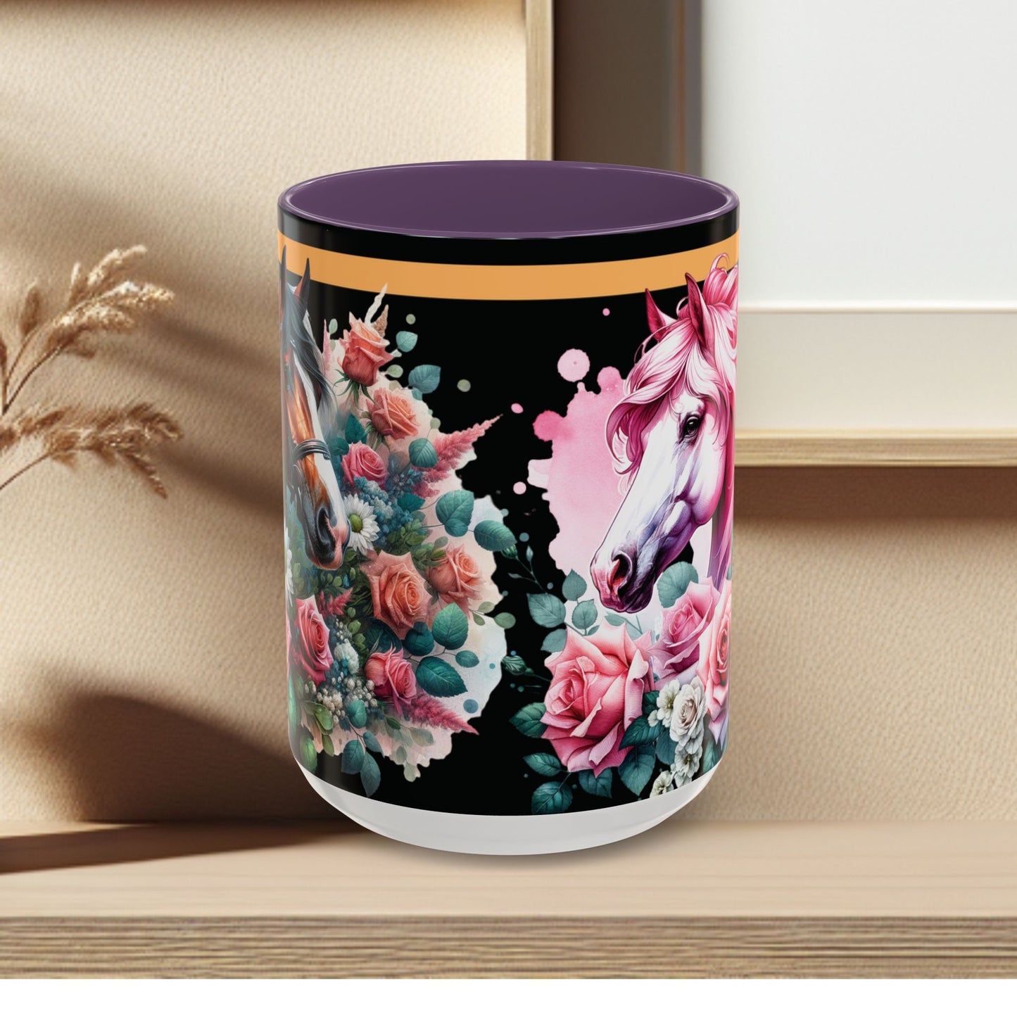 Coffee Mug Horses in Flowers 11oz 15oz