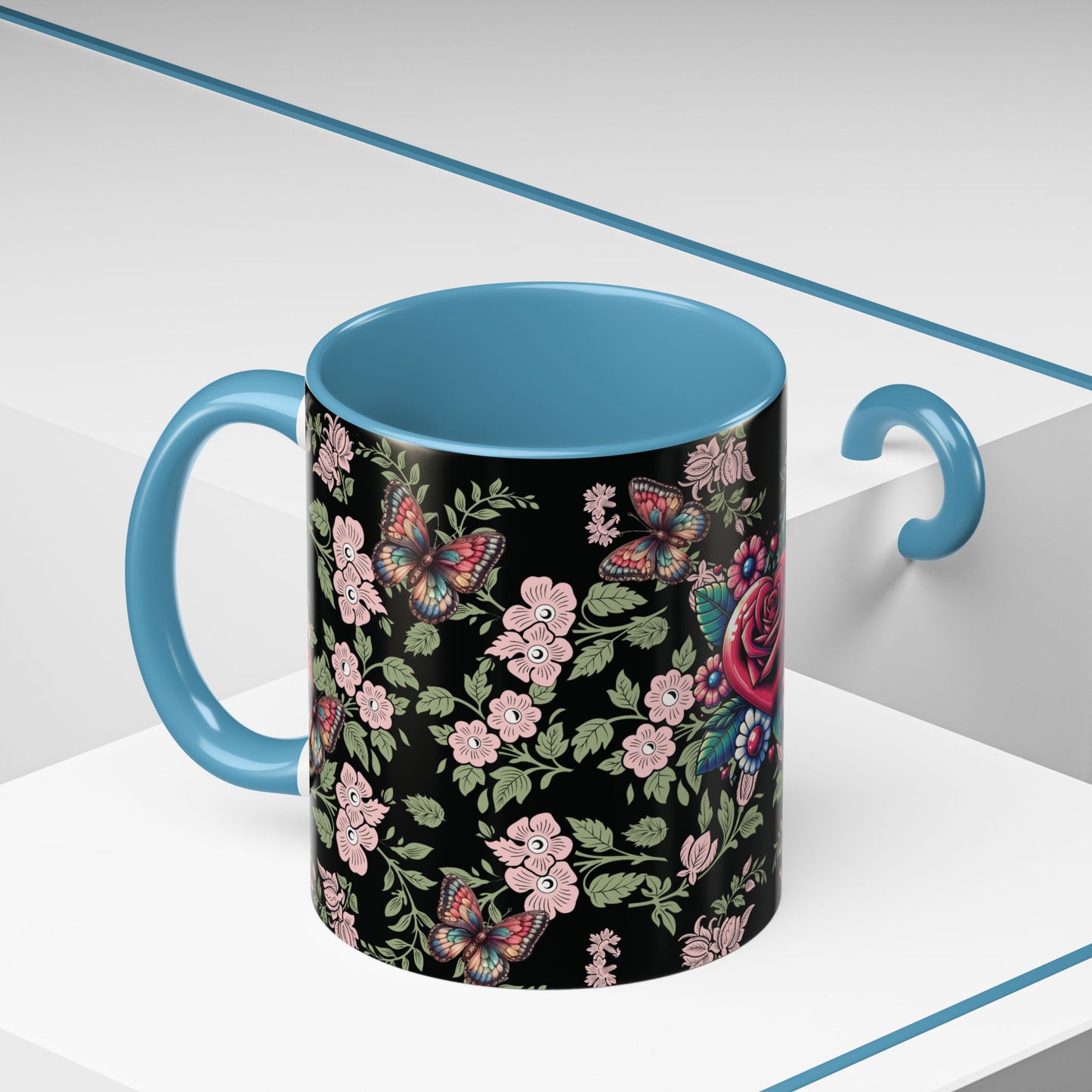 Floral Coffee Mug Black