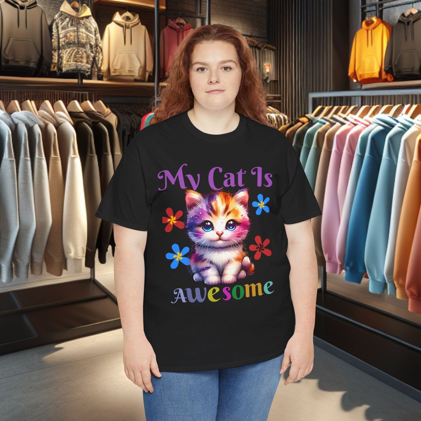 Awesome Cat Heavy Cotton Tee | Cat Lover Gift | Colorful Fun Shirt | Cute Animal Apparel | Perfect for Birthdays & Pet Lovers