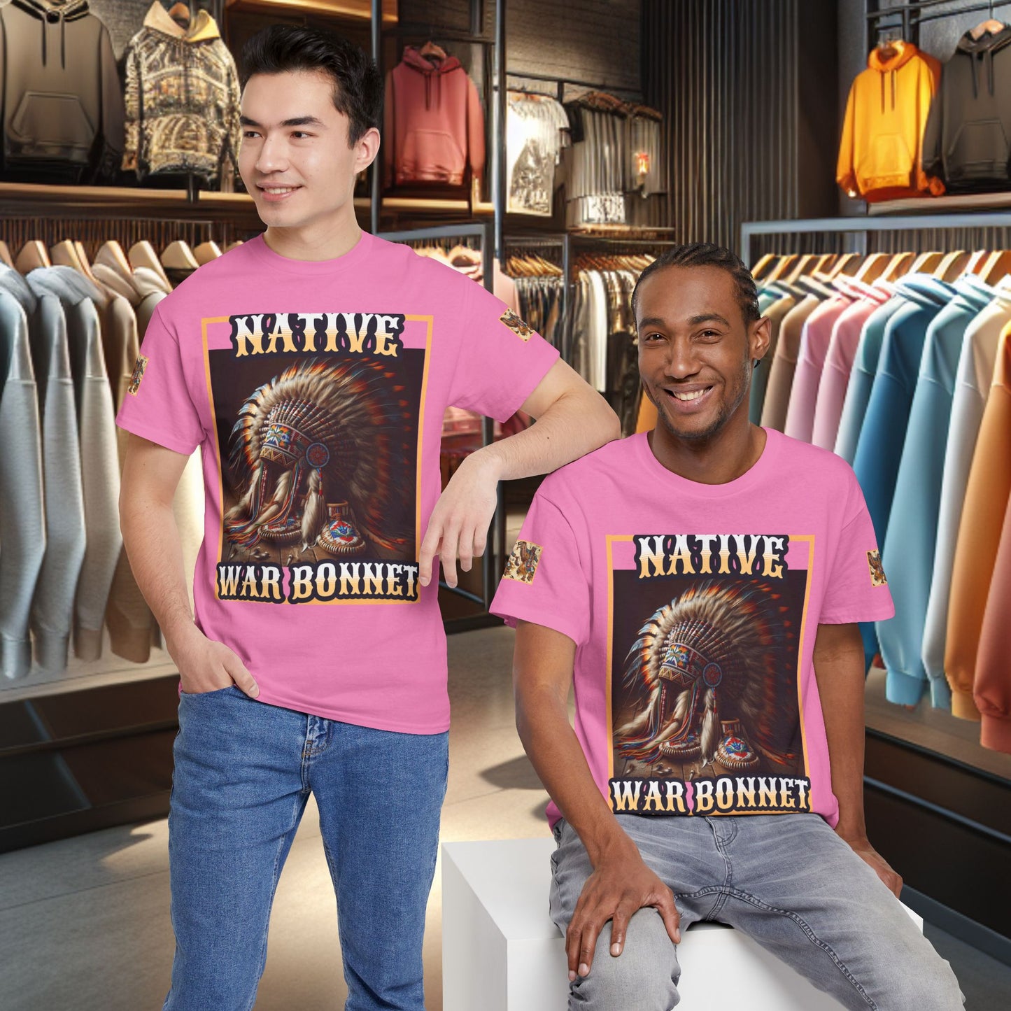 Unisex Cotton Tee - Native War Bonnet -Heavy Cotton Tee-