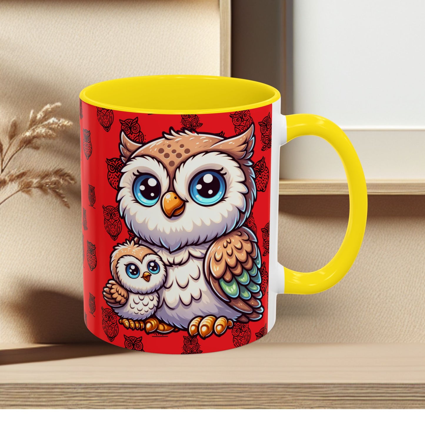 Red Coffee Mug - Owl Family - Colorful Inspirational Owl Design