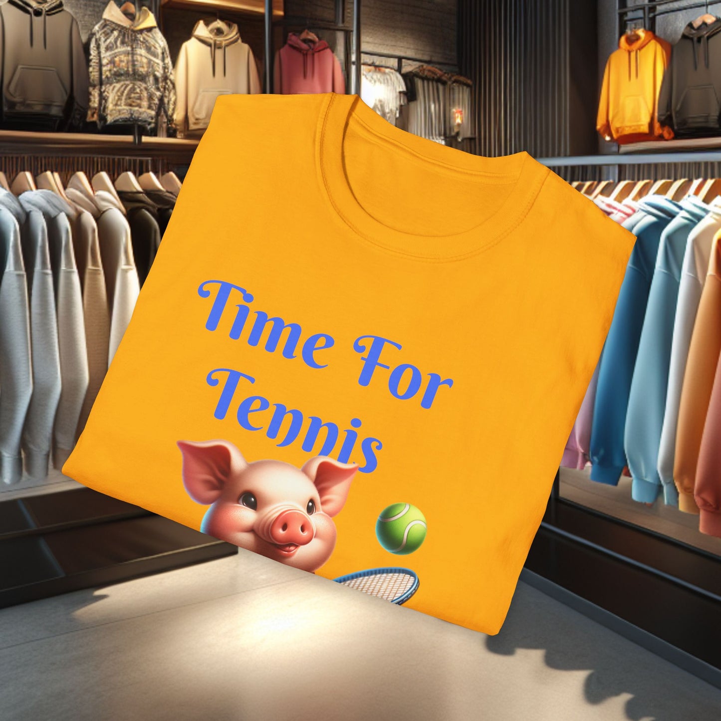 Pig Playing Tennis Unisex T-Shirt - Time For Tennis