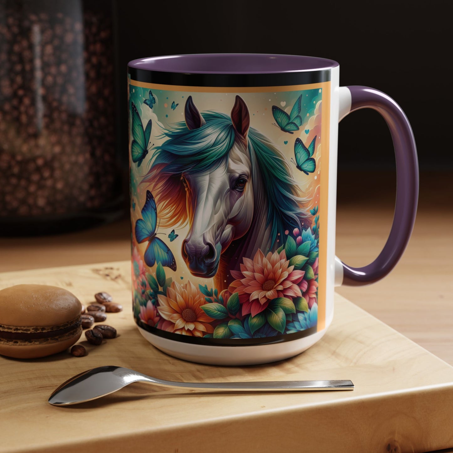 Coffee Mug Horses, Flowers, and Butterflies Mug