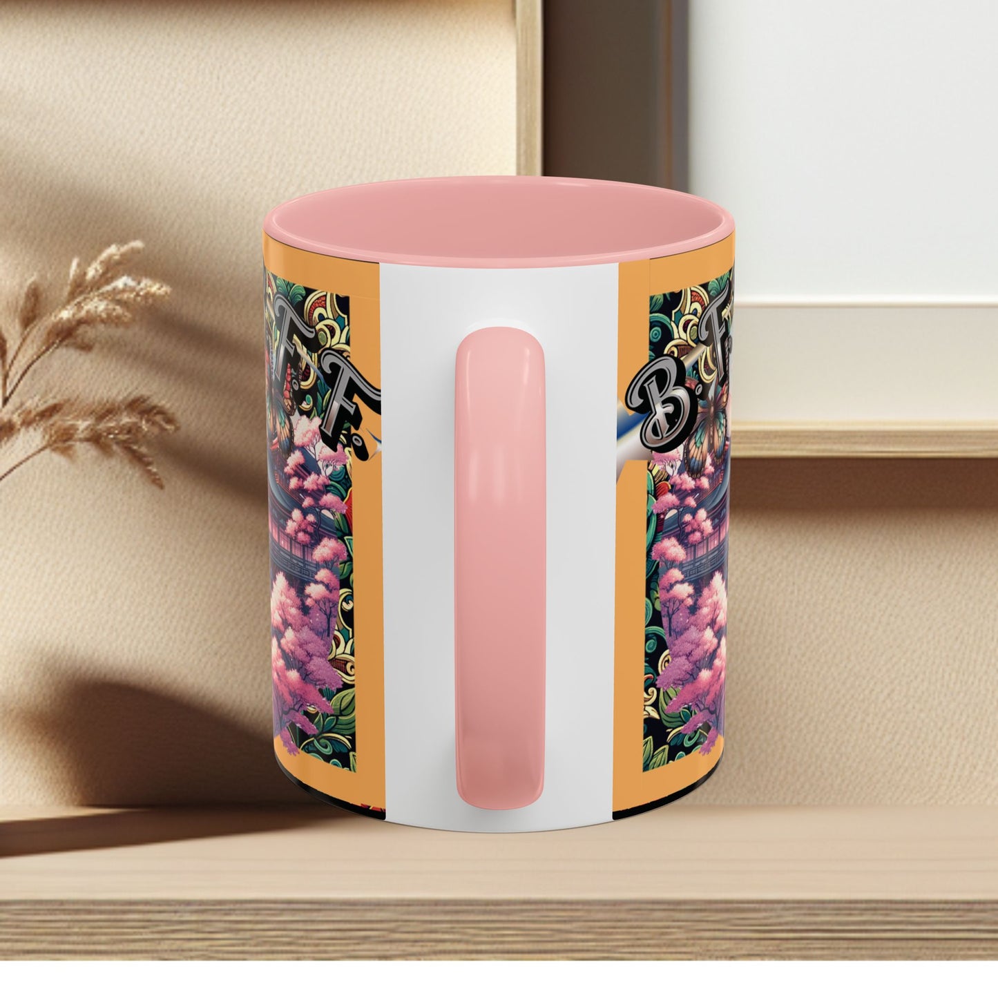 Mug - 3 B F F kittens and Butterflies Coffee Mug with Cherry Blossoms