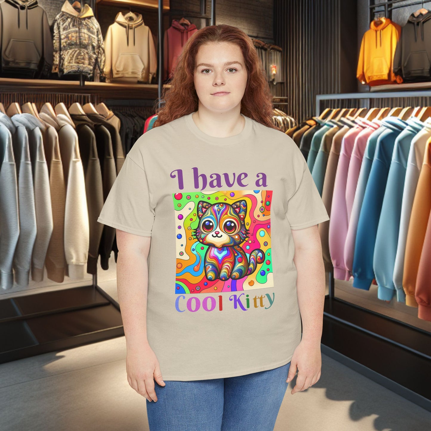 Cool Kitty Heavy Cotton Tee | Cat Lover Gift | Colorful Fun Shirt | Cute Animal Apparel | Perfect for Birthdays & Pet Lovers