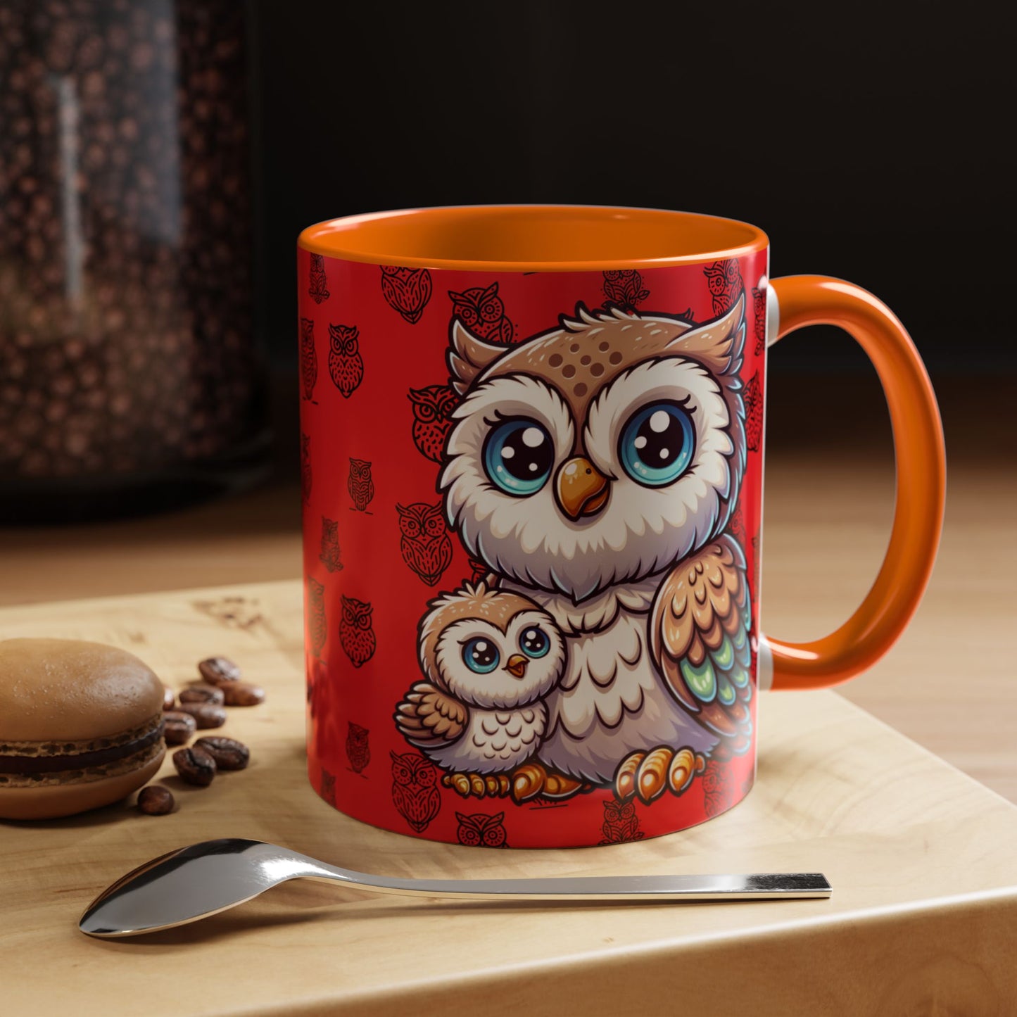 Red Coffee Mug - Owl Family - Colorful Inspirational Owl Design