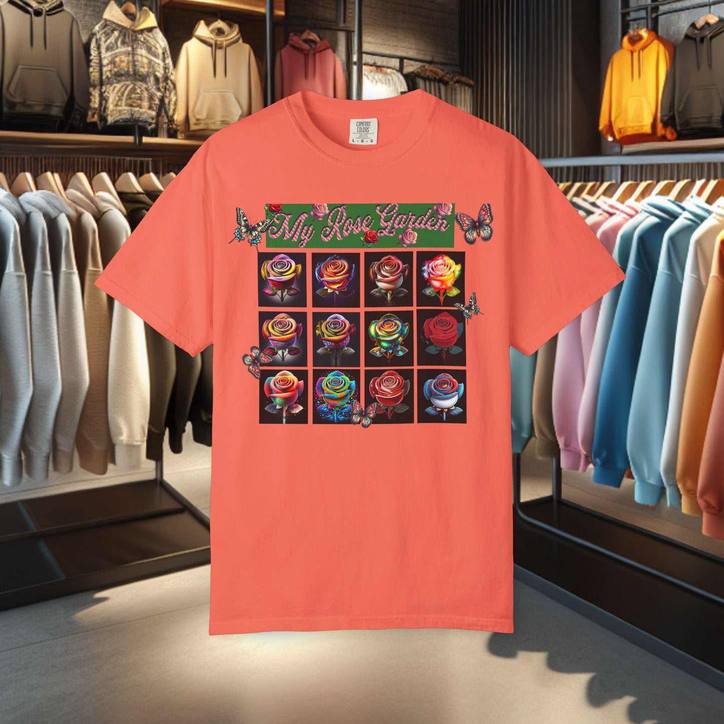 Floral T-Shirt for Flower Lovers - My Rose Garden a Colorful Floral Design