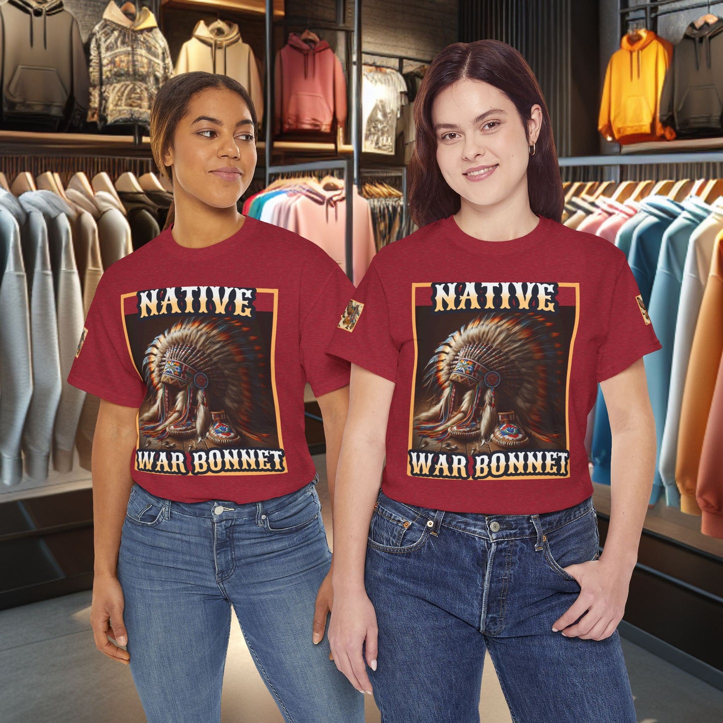 Unisex Cotton Tee - Native War Bonnet -Heavy Cotton Tee-