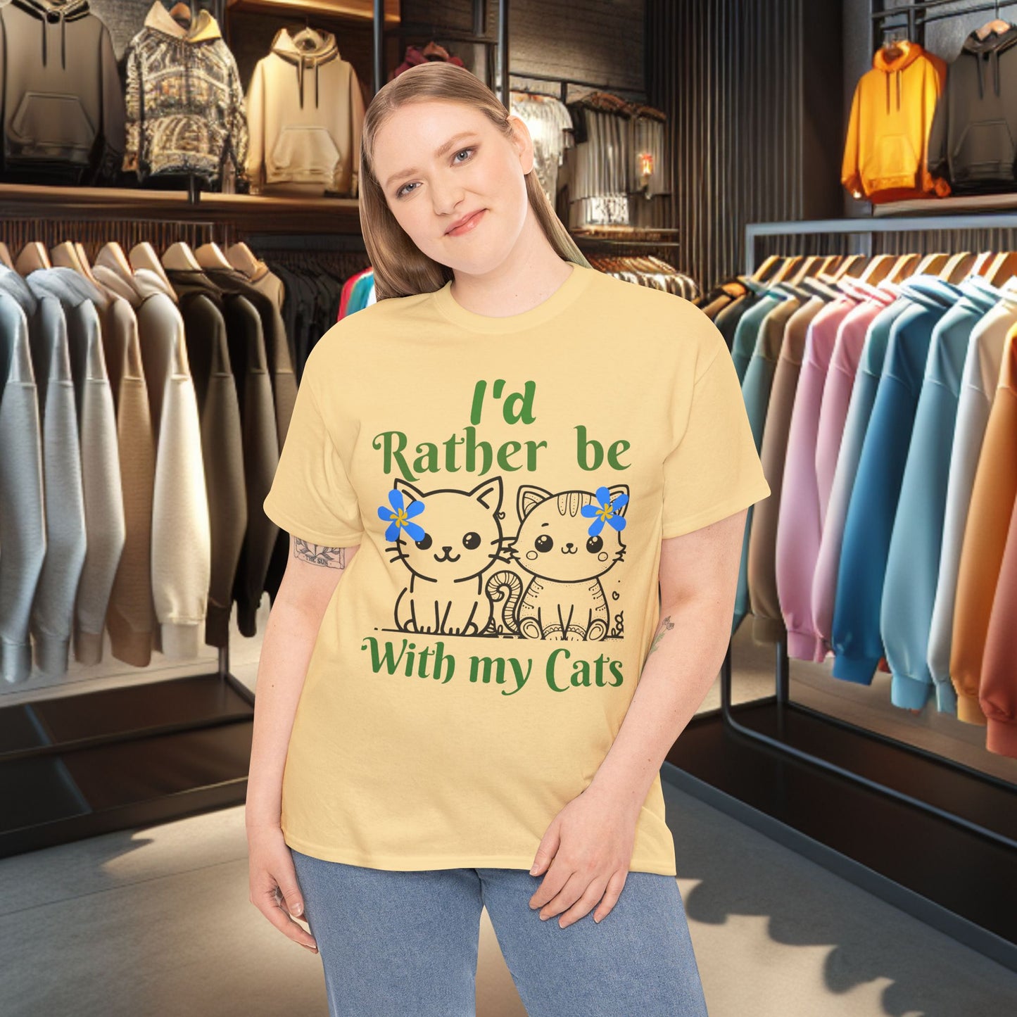 With my Cats Heavy Cotton Tee | Cat Lover Gift | Colorful Fun Shirt | Cute Animal Apparel | Perfect for Birthdays & Pet Lovers