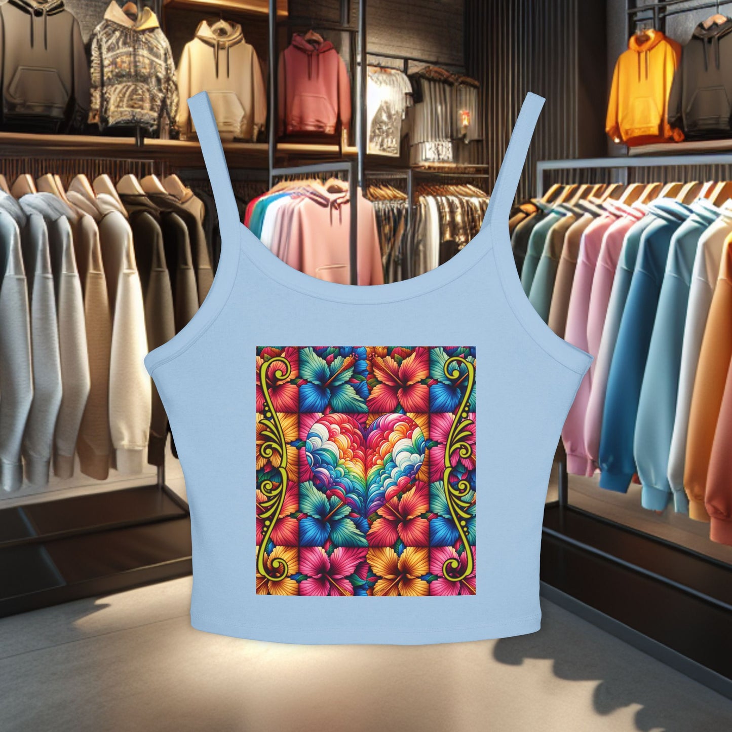 Colorful Heart Floral Tank Top - Summer Tropical Design