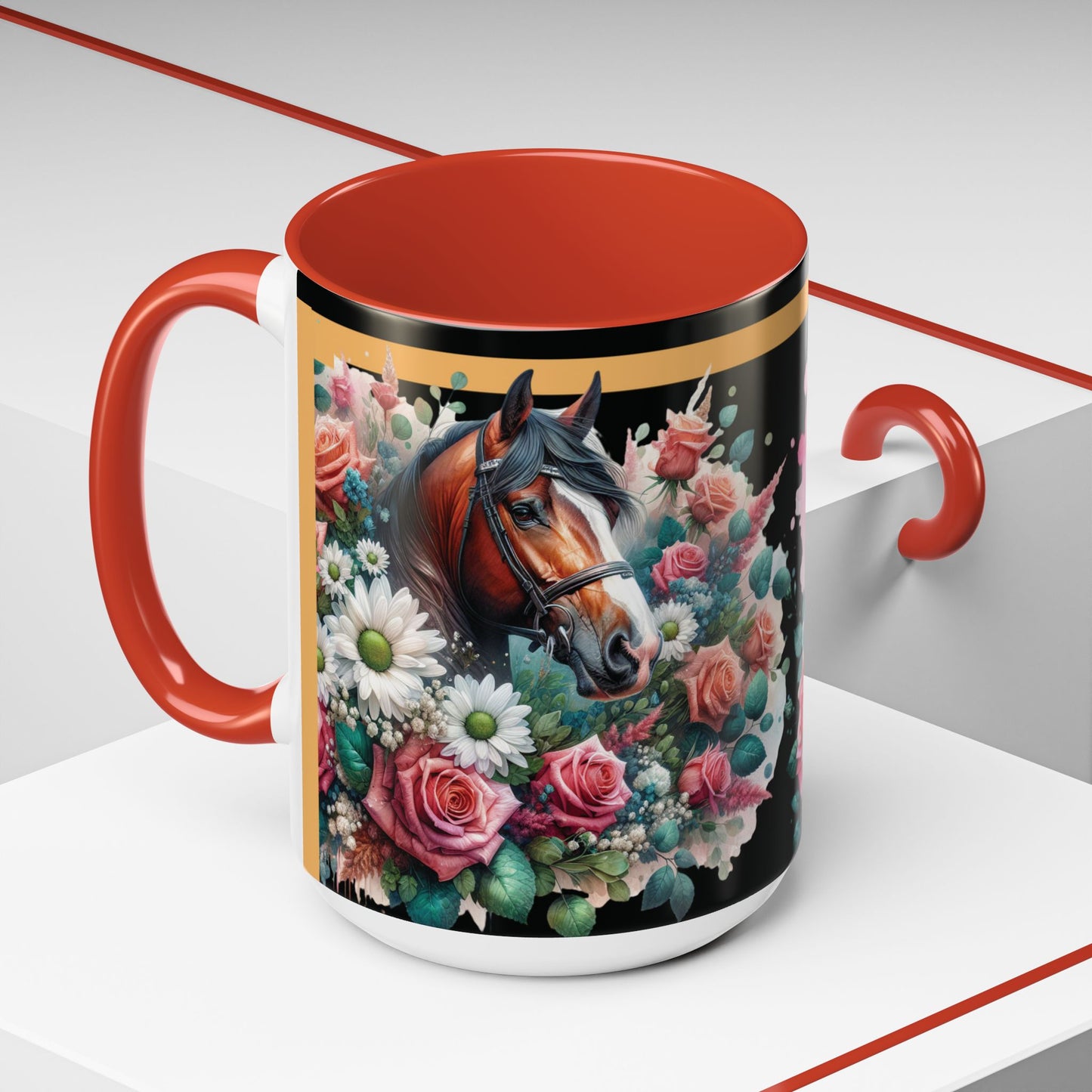 Coffee Mug Horses in Flowers 11oz 15oz
