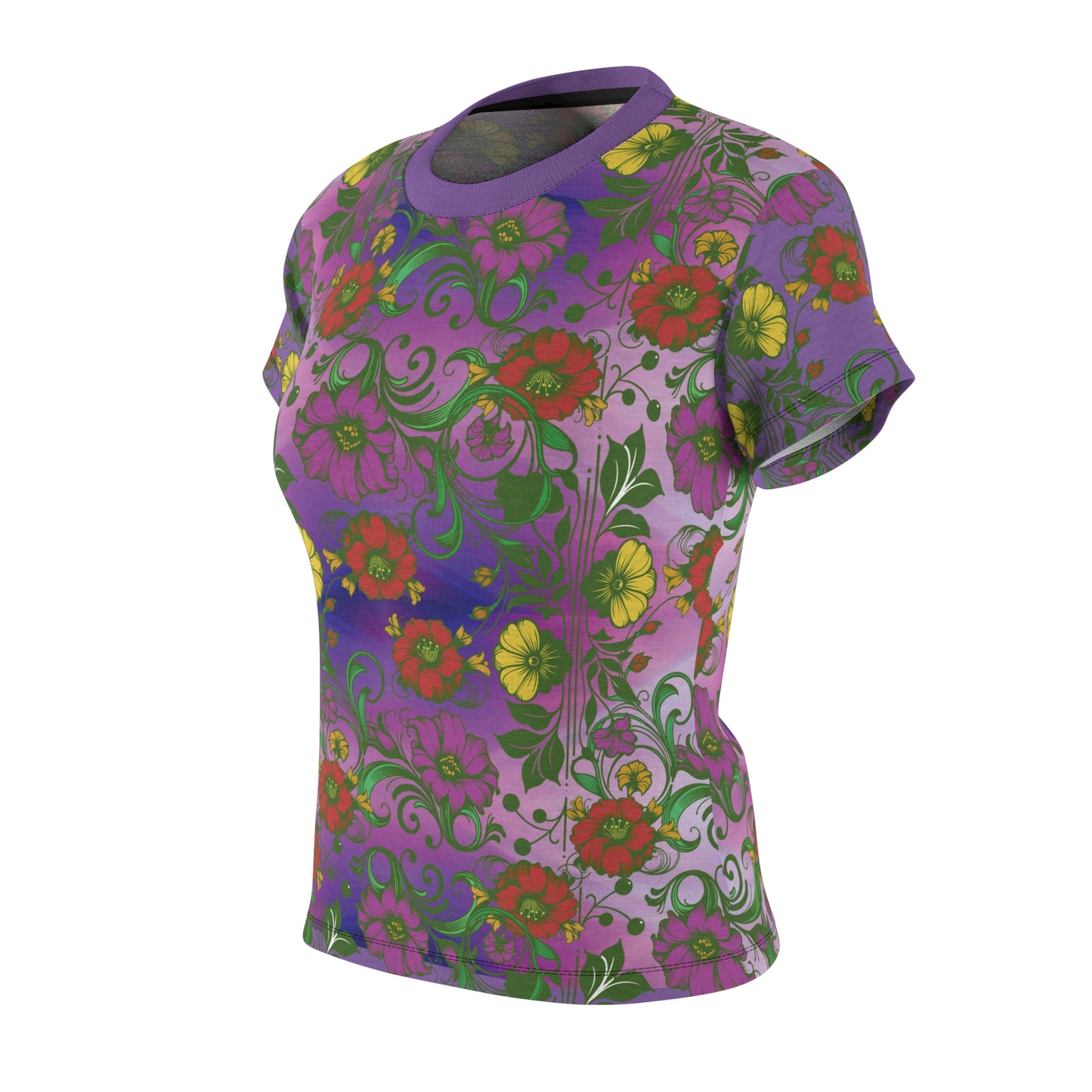 Floral Women's Tee - Purple Patterned Background