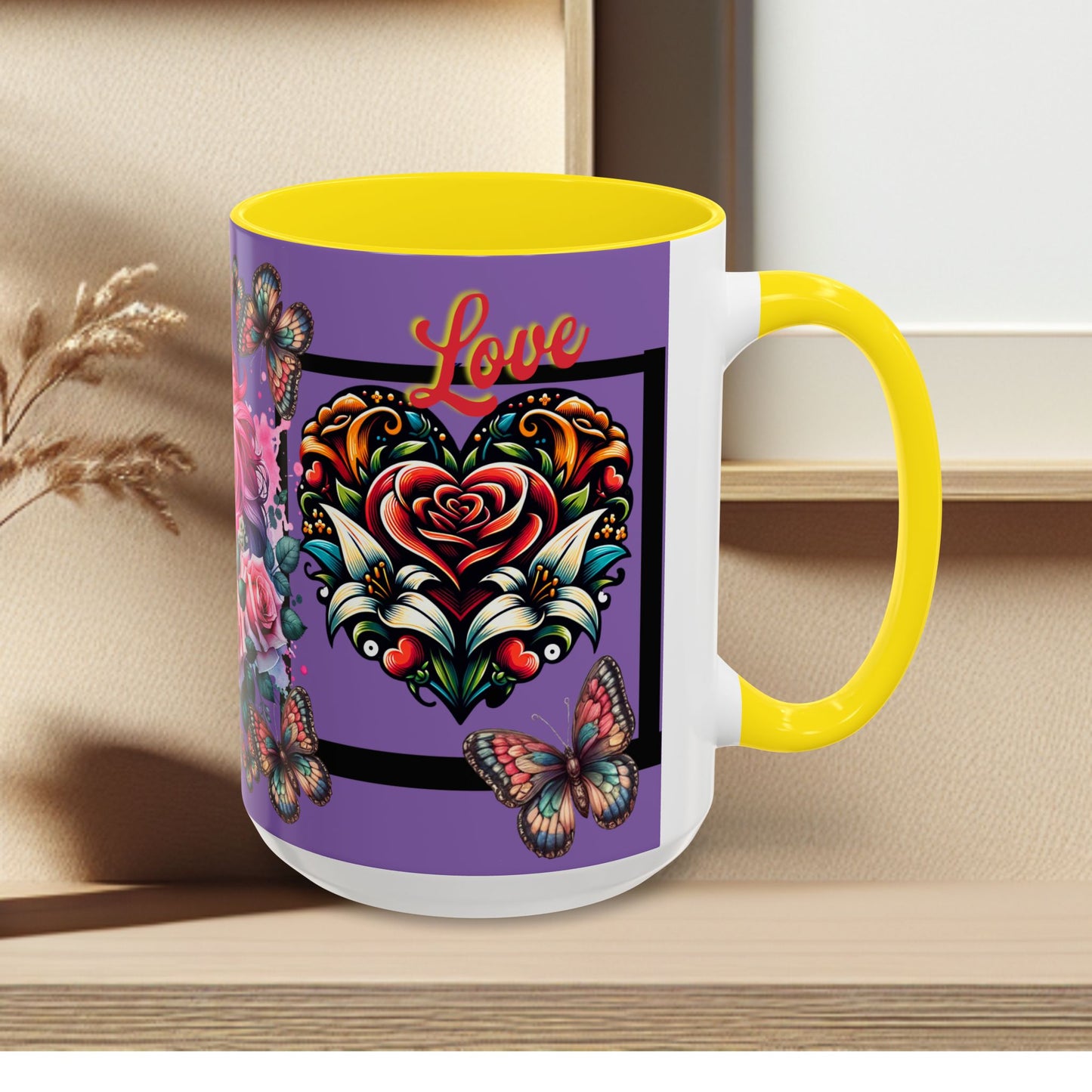 Love Coffee Mug - Vibrant Heart & Horse- Design, 11oz & 15oz