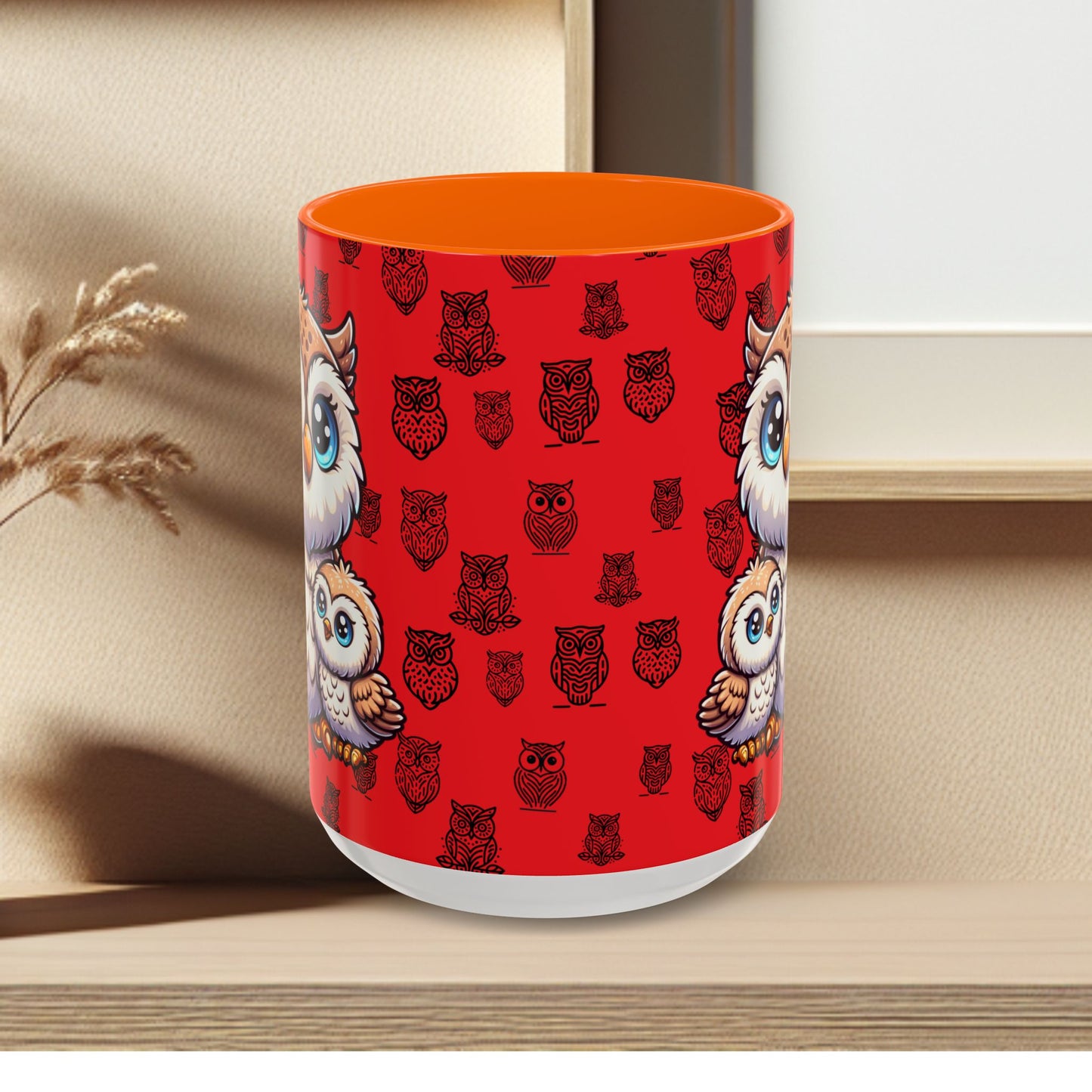 Red Coffee Mug - Owl Family - Colorful Inspirational Owl Design