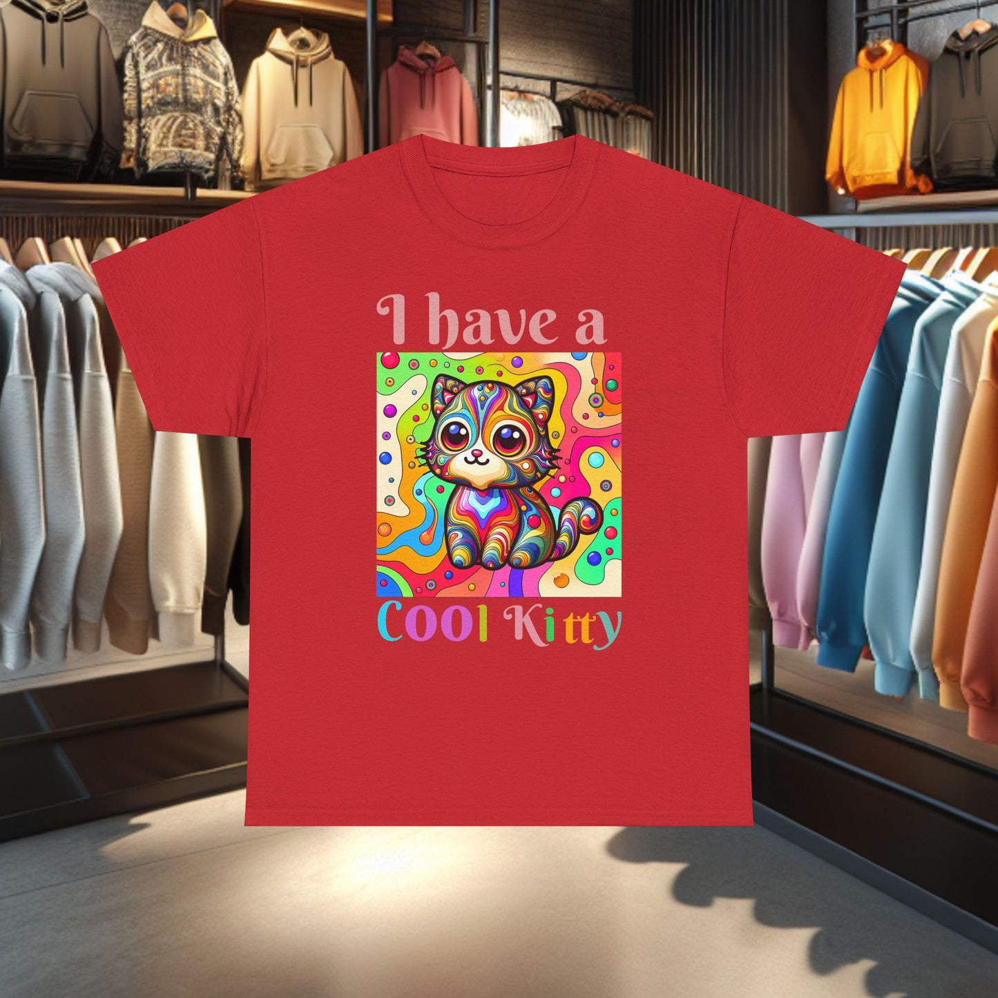 Cool Kitty Heavy Cotton Tee | Cat Lover Gift | Colorful Fun Shirt | Cute Animal Apparel | Perfect for Birthdays & Pet Lovers