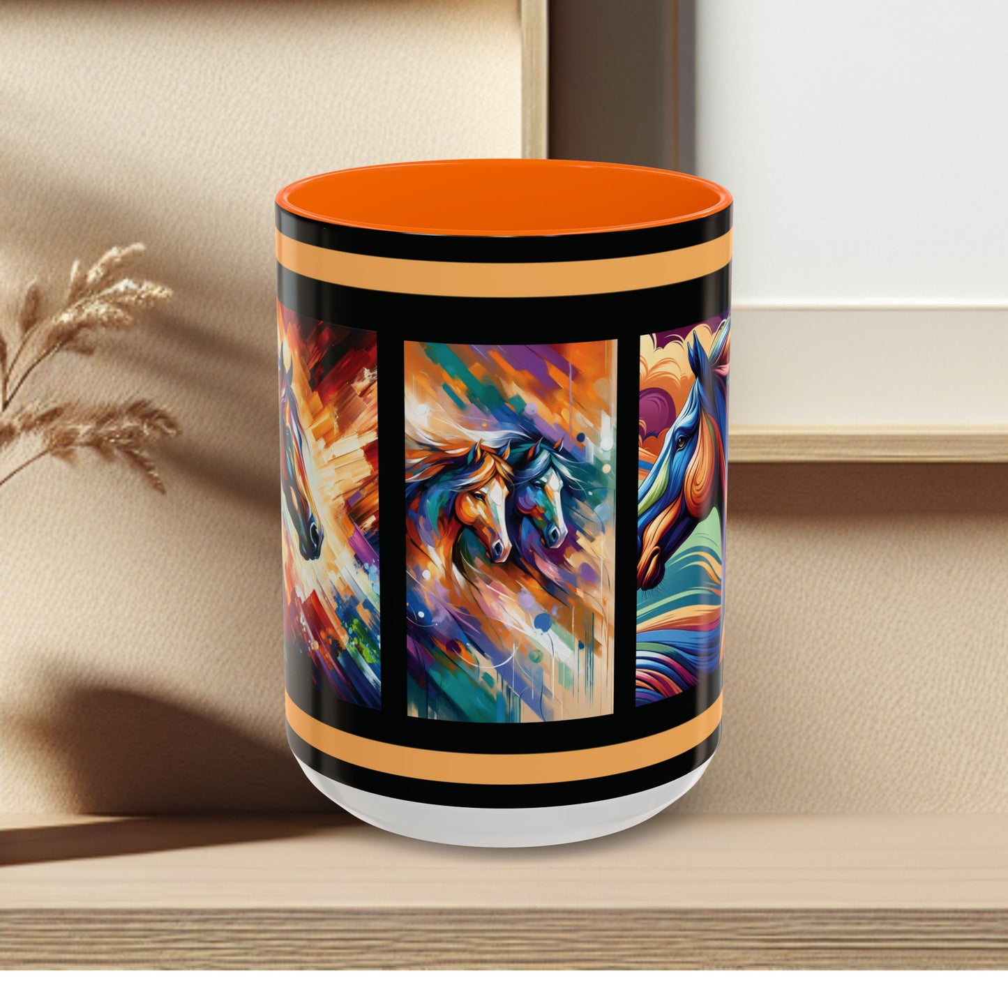 Mug Coffee Multi Color Horses 11oz 15oz