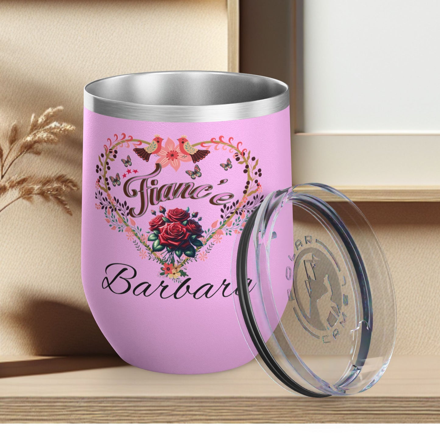 Personalized Fiancé’s Wine Tumbler - 12oz Floral Heart Design
