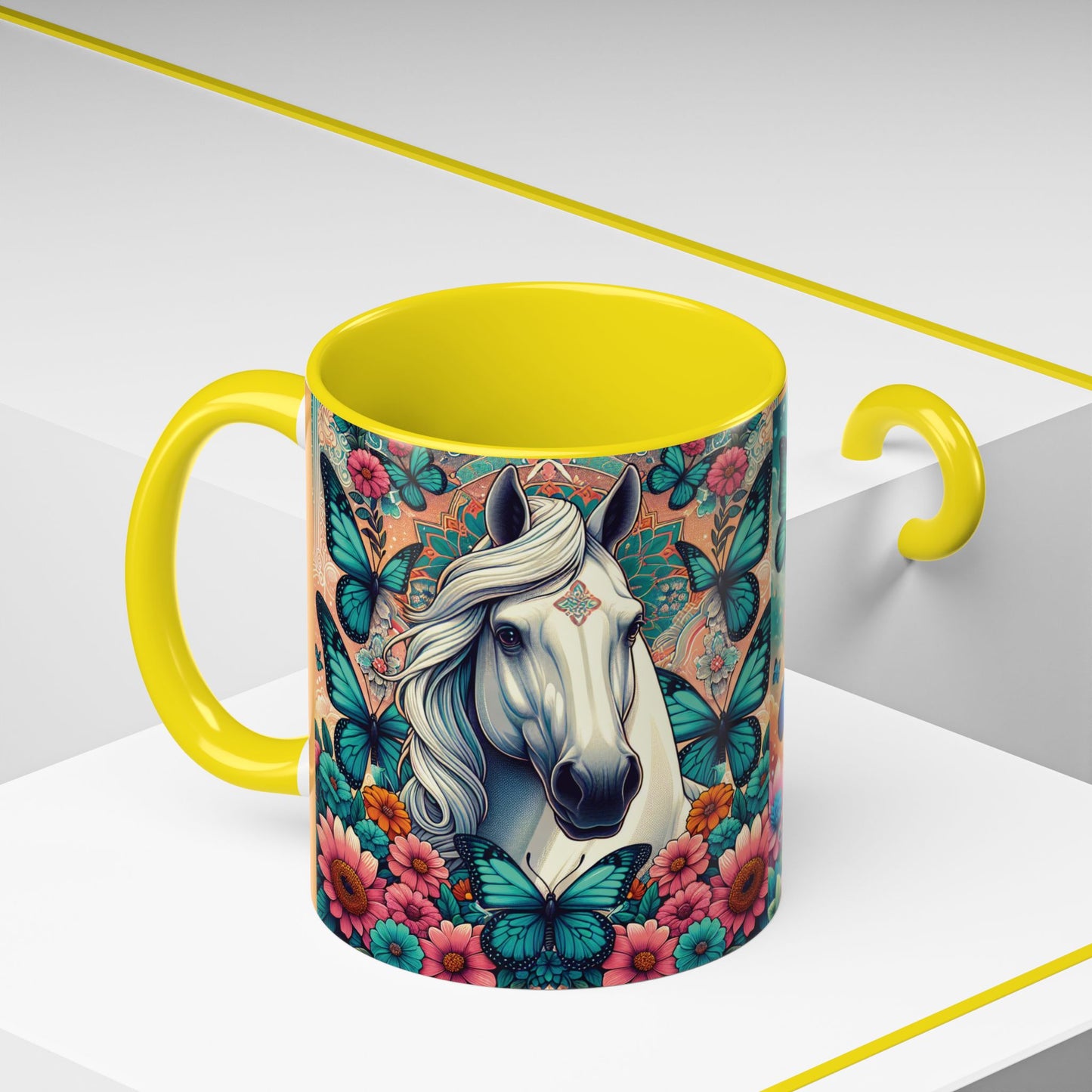 Coffee Mug Horses, Flowers, and Butterflies Mug
