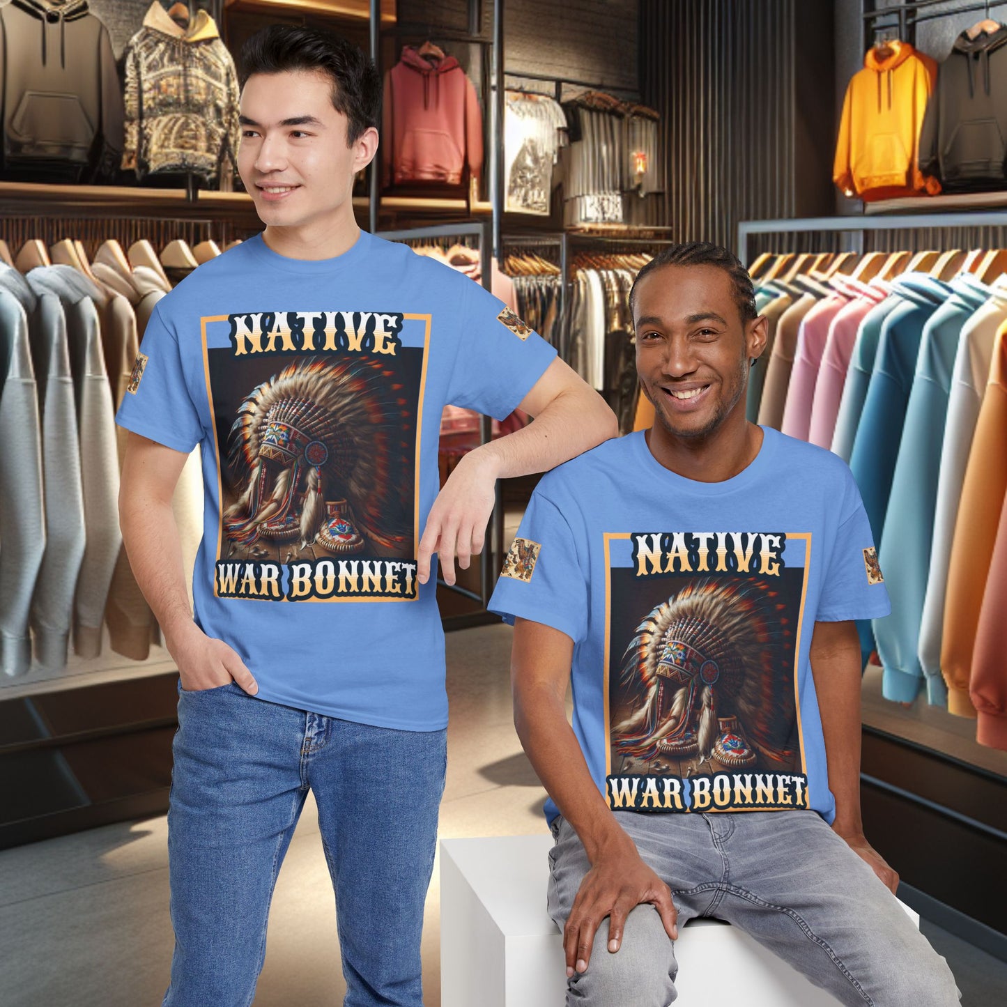 Unisex Cotton Tee - Native War Bonnet -Heavy Cotton Tee-