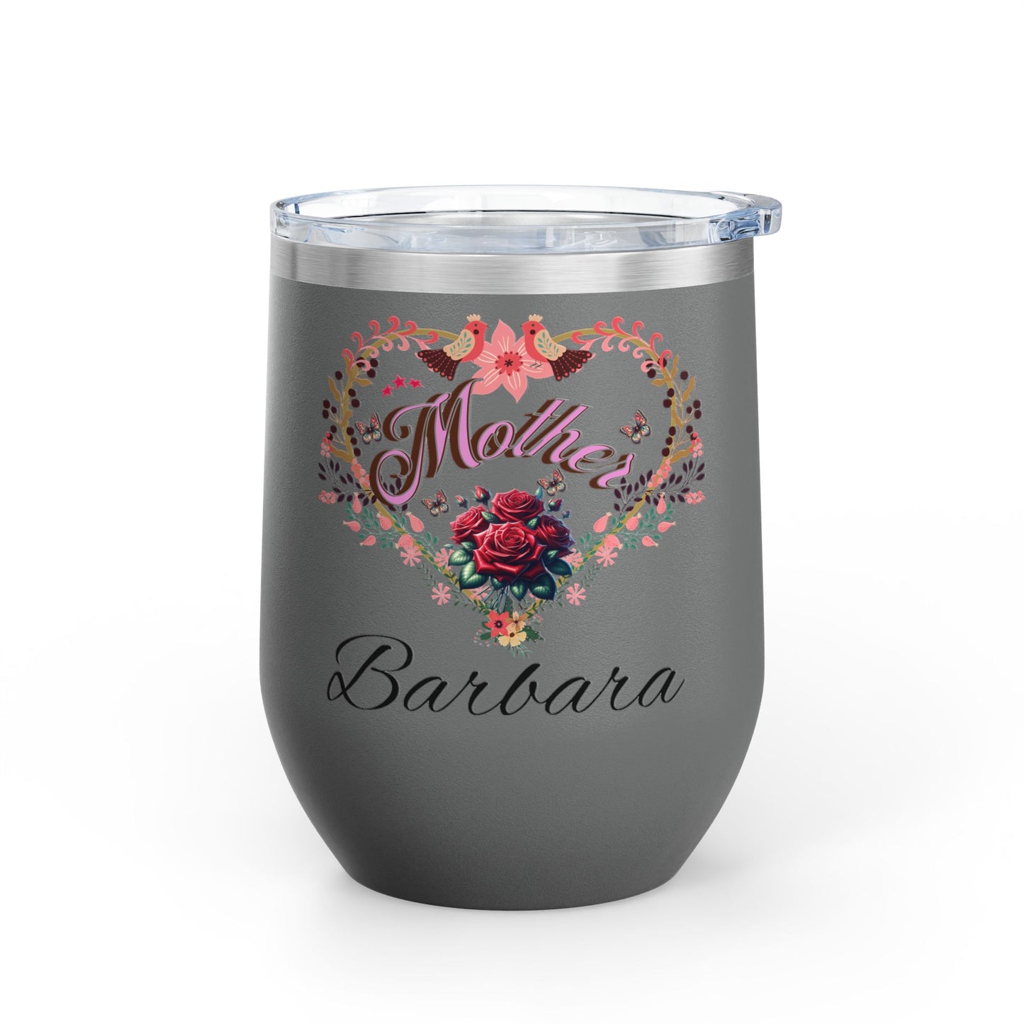 Personalized Mother’s Wine Tumbler - 12oz Floral Heart Design